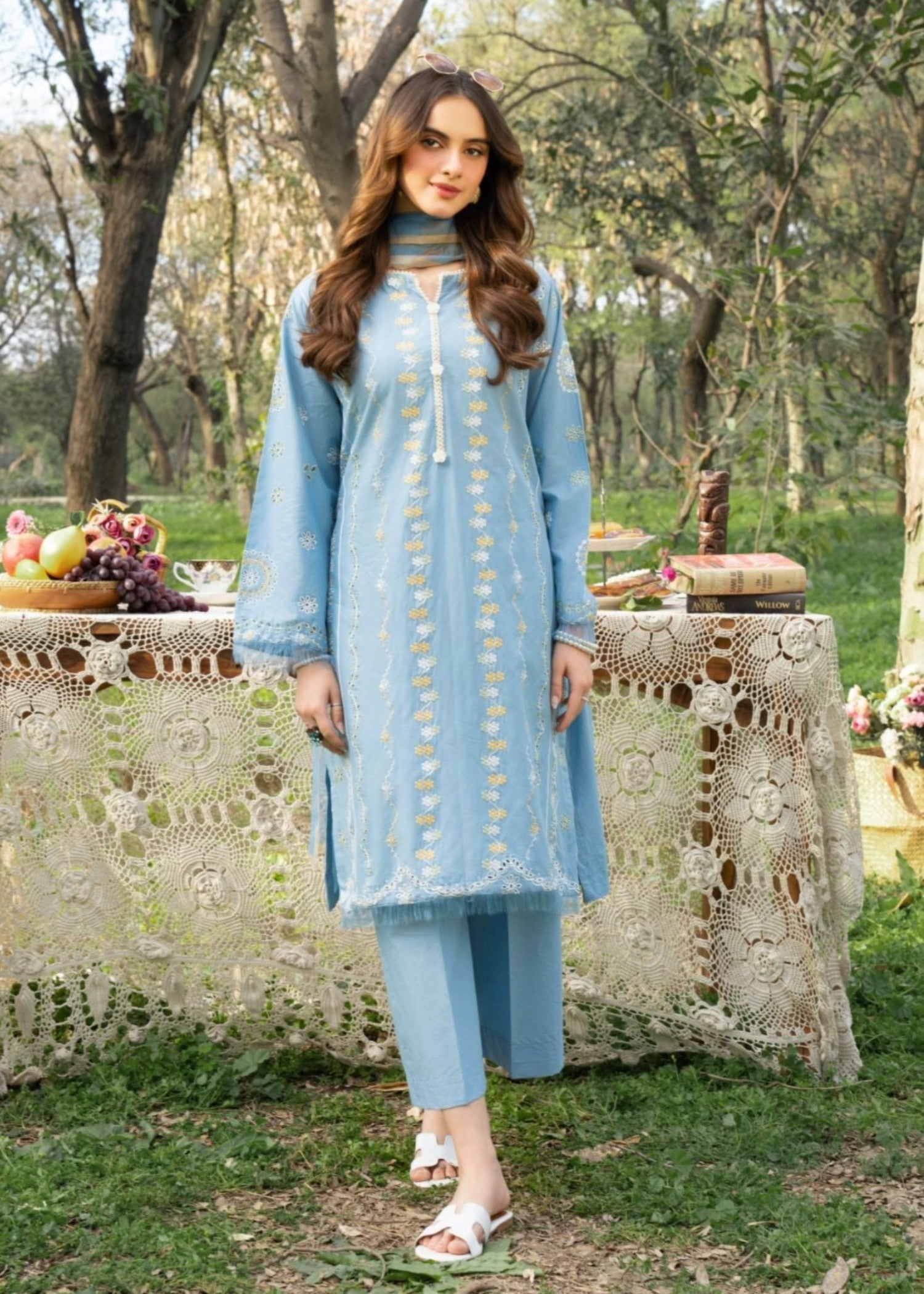 lawn Kurta Set in Powder blue