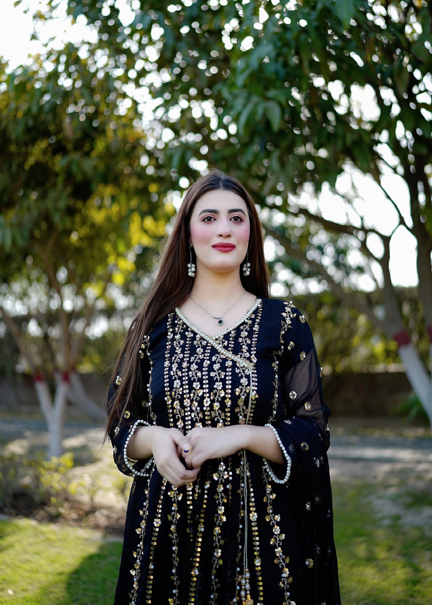 chiffon Angrakha in Black