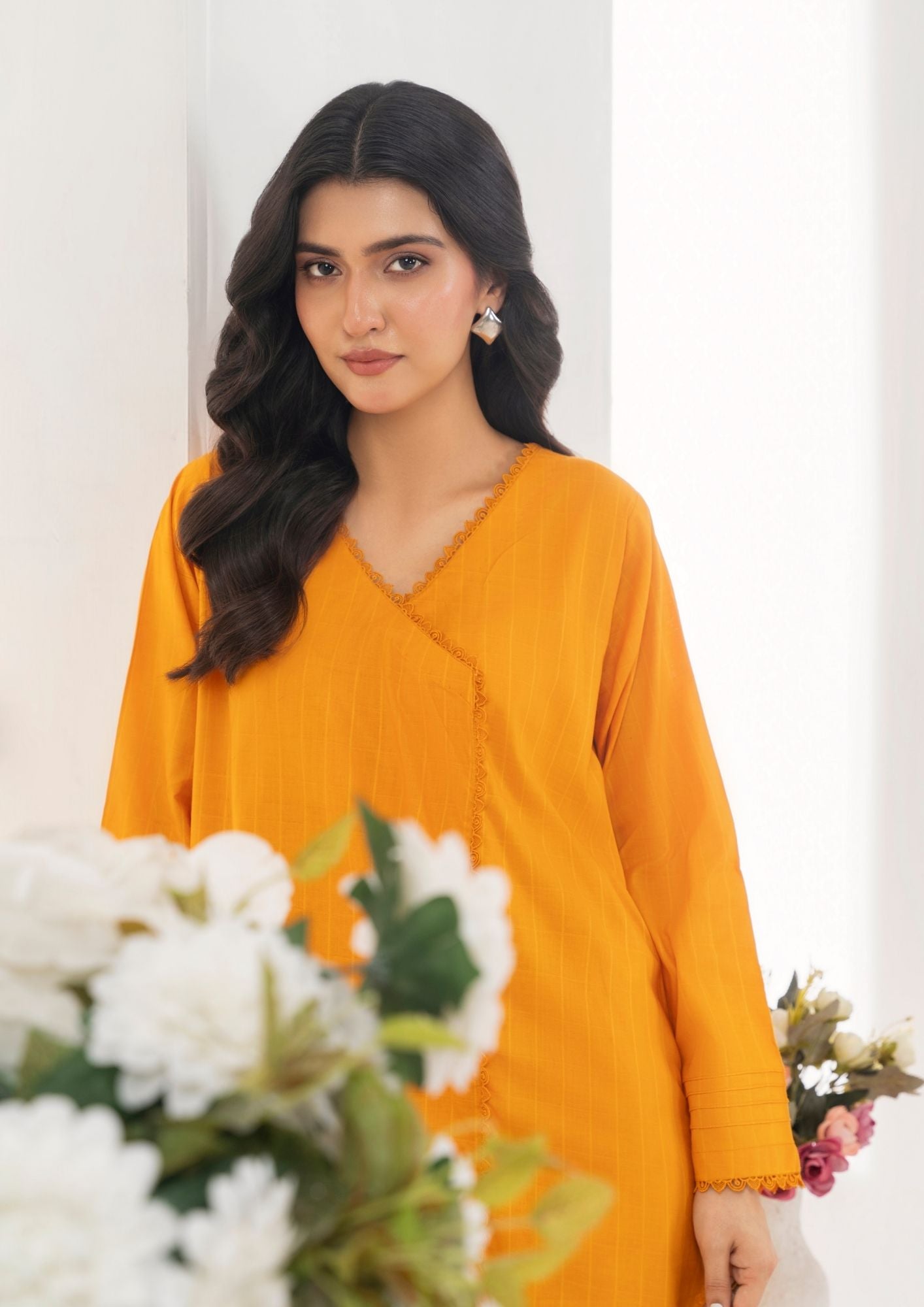 lawn cotton Angrakha in Mustard