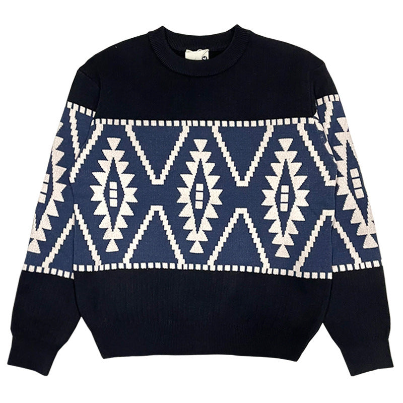 Thickened Assorted Colors Diamond Lattice Contrast Color Pullover