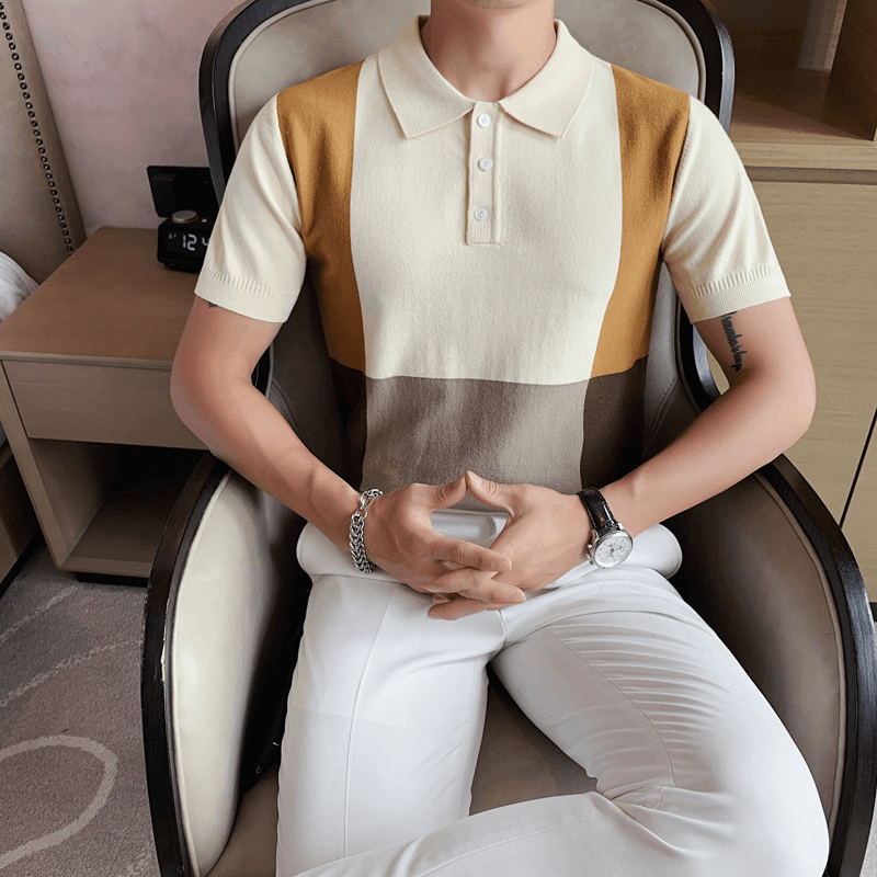 British Men'S POLO Shirt, Trendy Slim Ice Silk T-Shirt