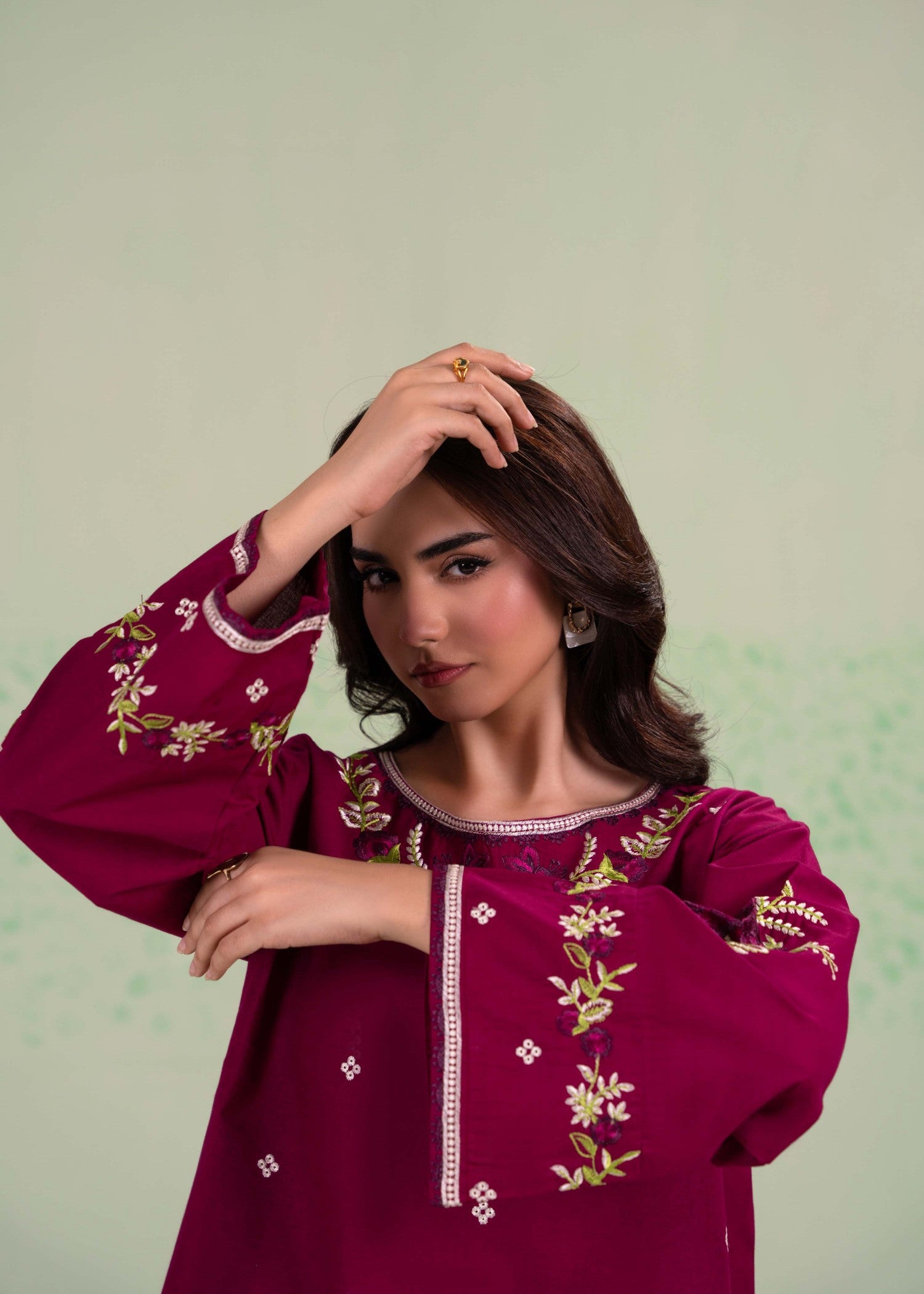 lawn cotton Kurta Set in Claret