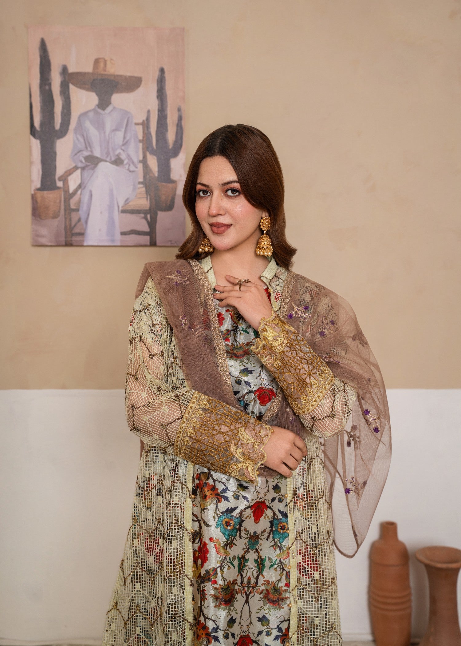 kattan silk Gown in Multi
