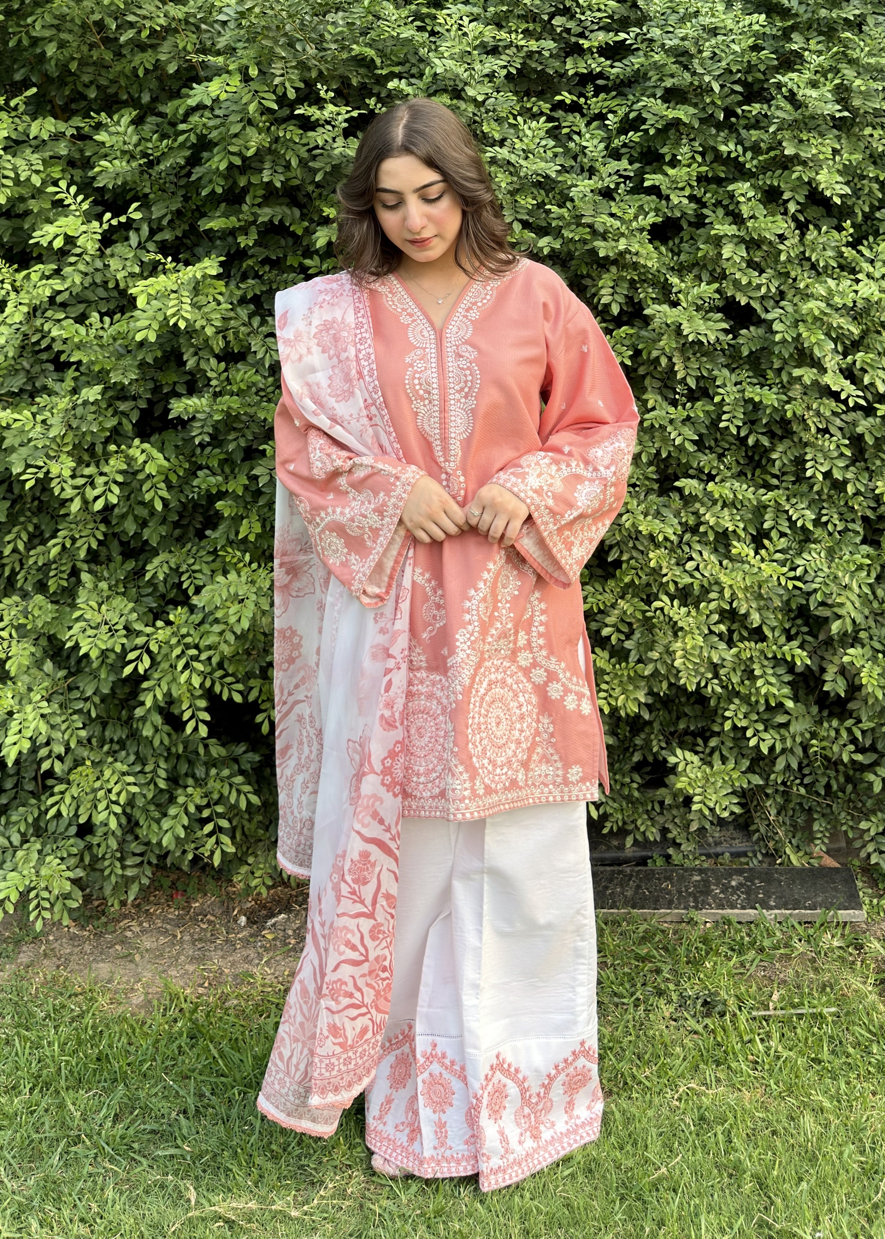dobby crepe Kurta Set in Baby pink