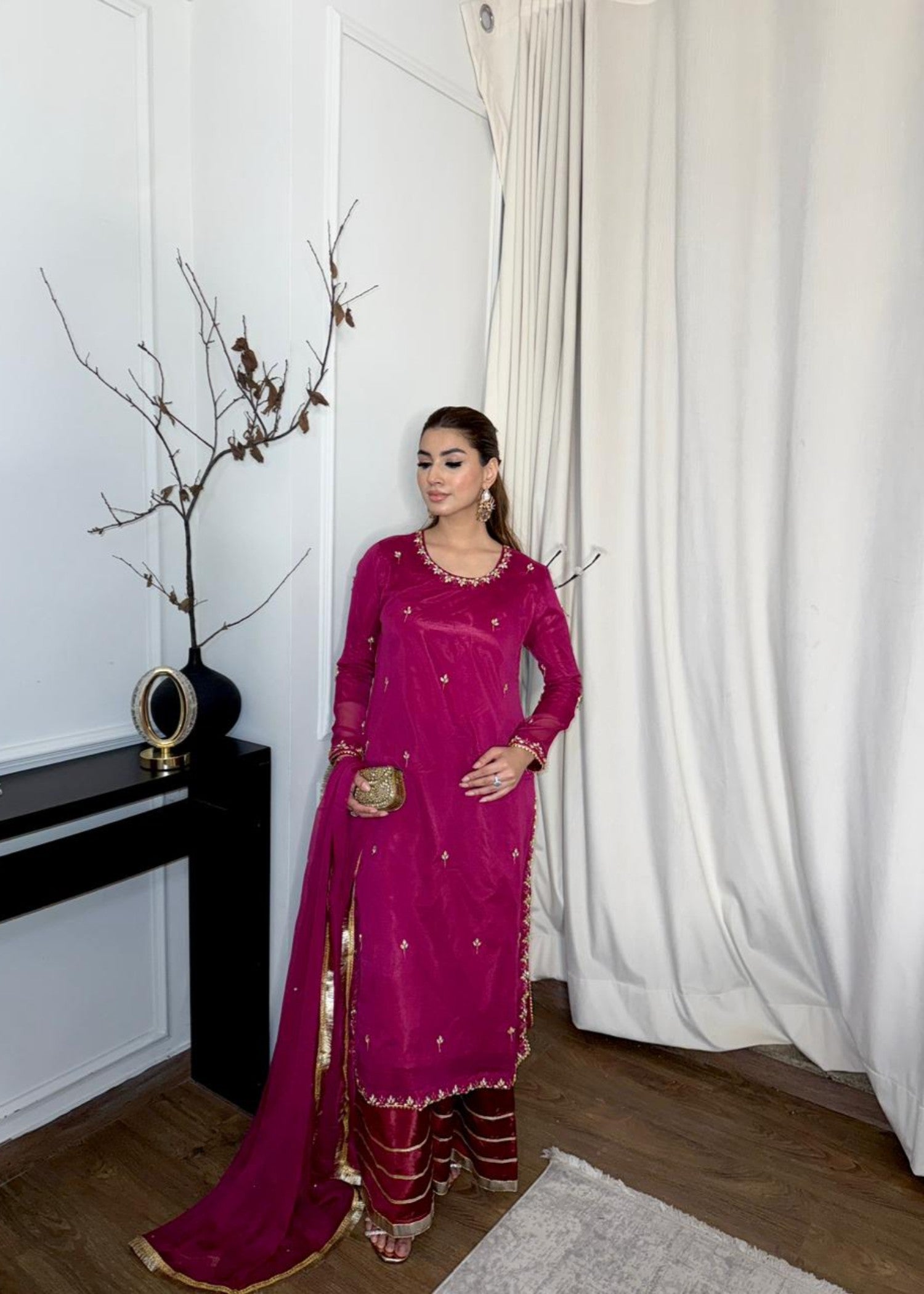 chiffon Sharara in Shocking pink
