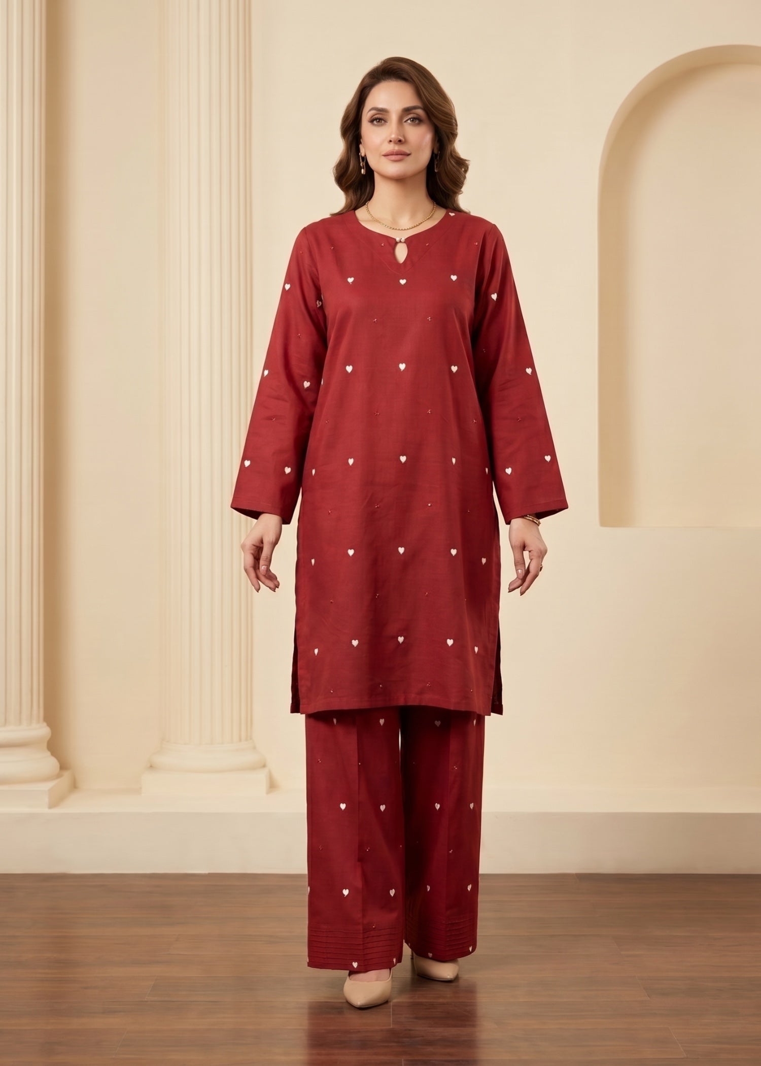 lawn cotton Co Ord Sets in Maroon