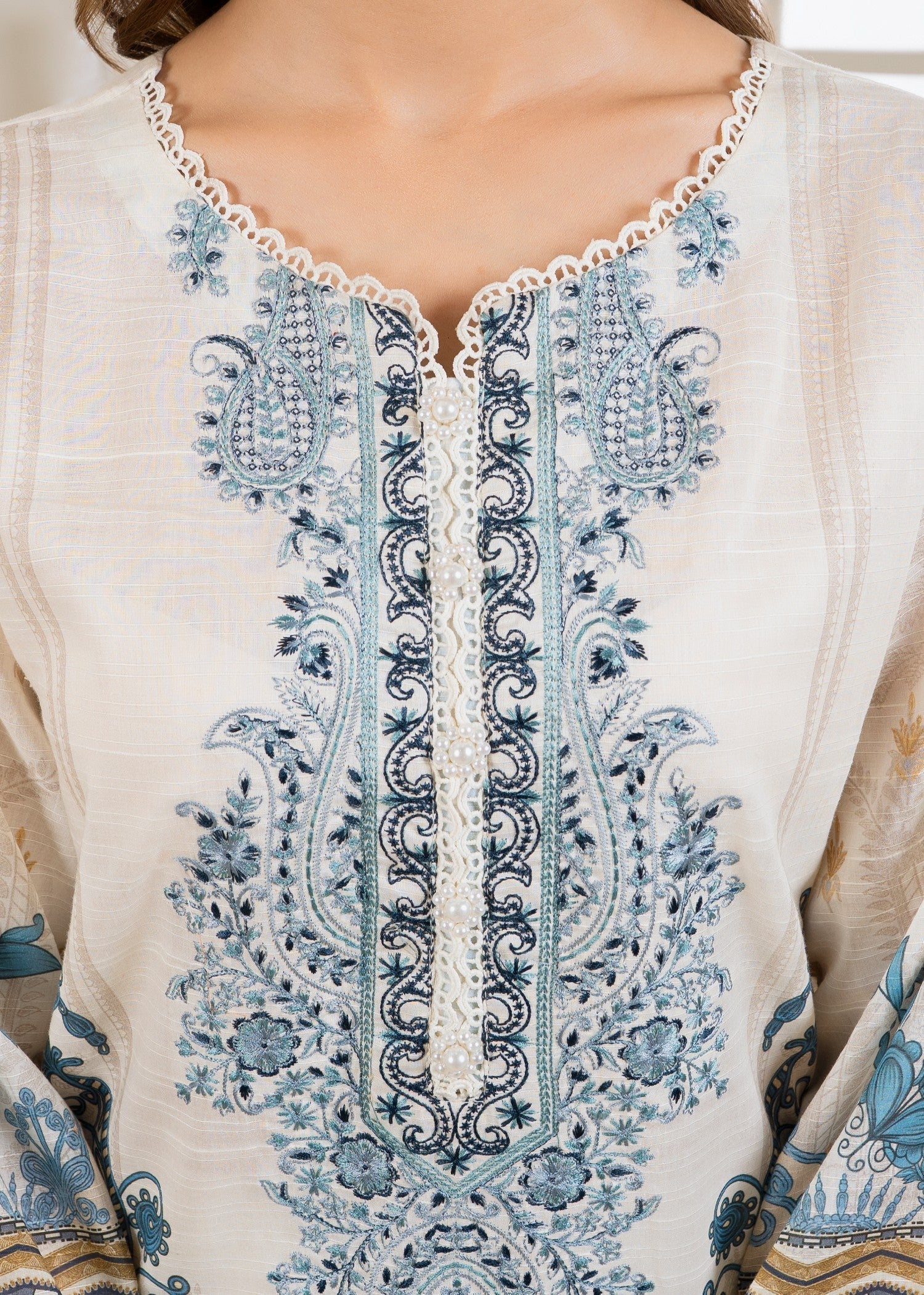 slub lawn Kurta Set in Off-white
