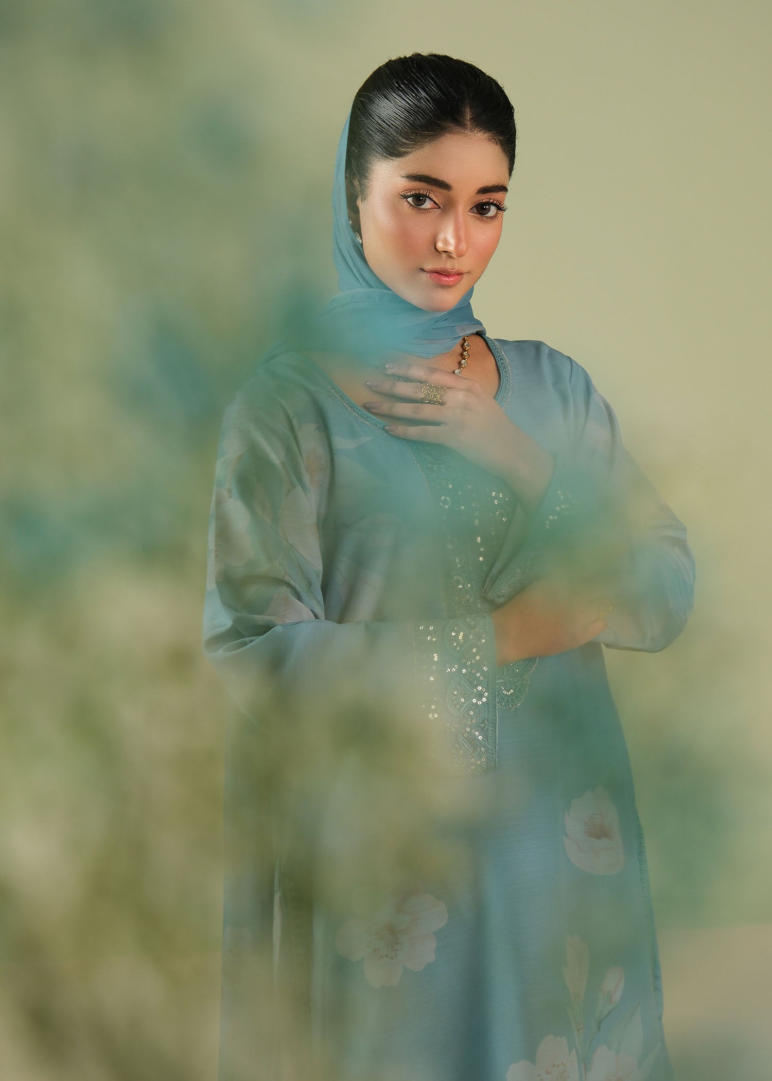 raw silk Kurta Set in Carolina blue