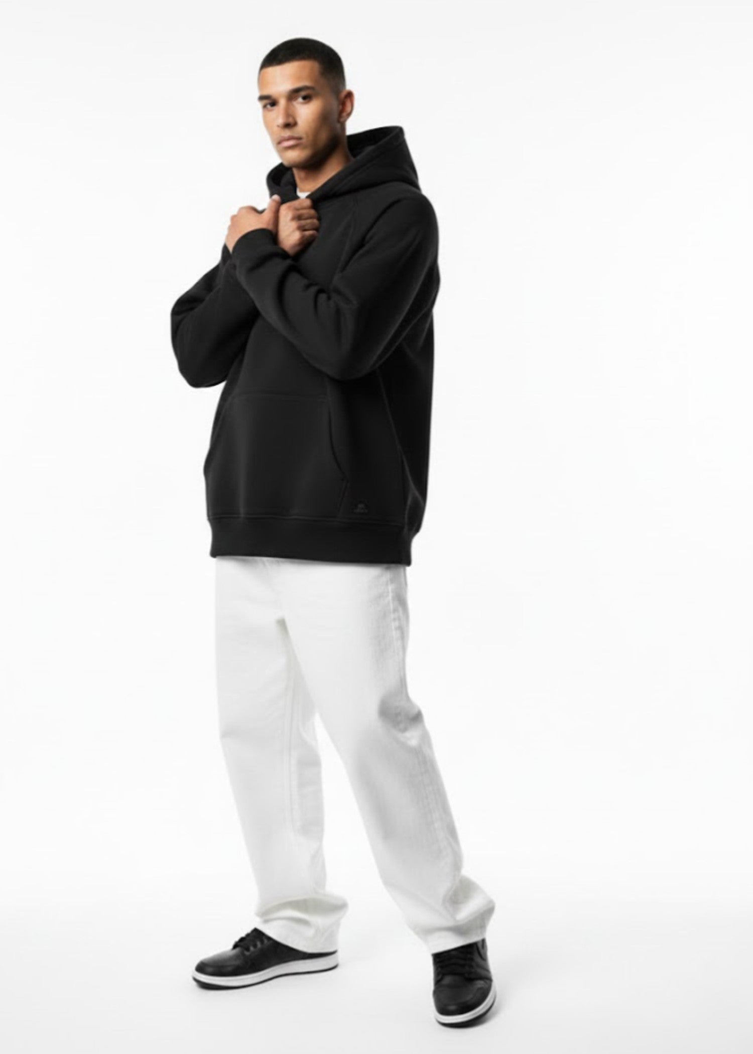 cotton linen Hoodie in Black