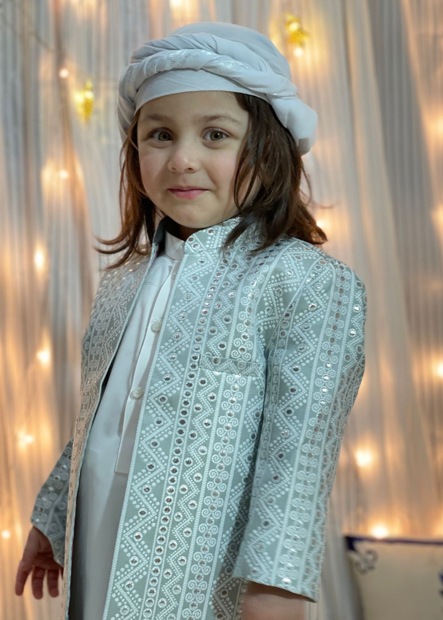 jamawar Sherwani in Grey