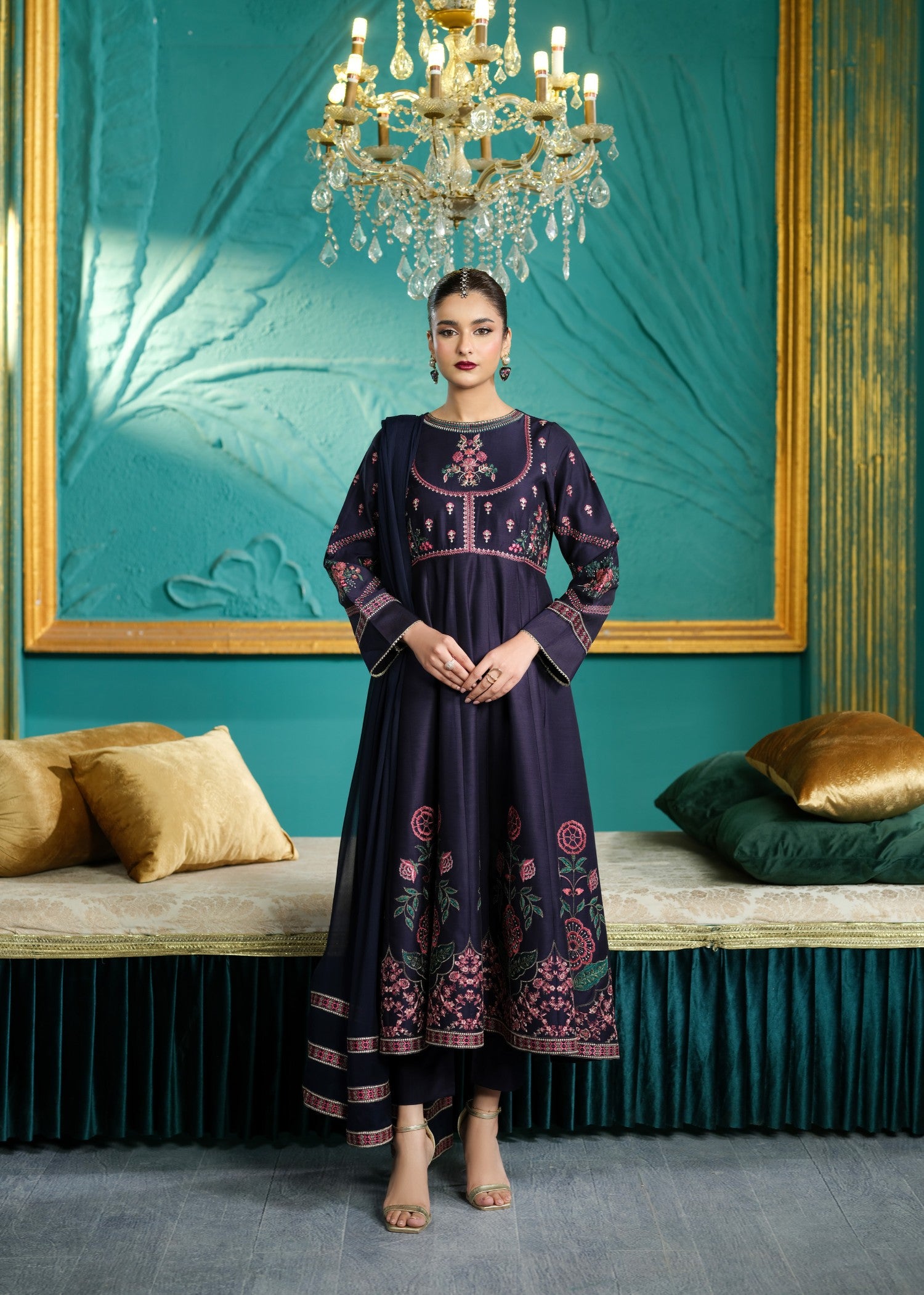 cambric cotton Pishwas in Dark blue