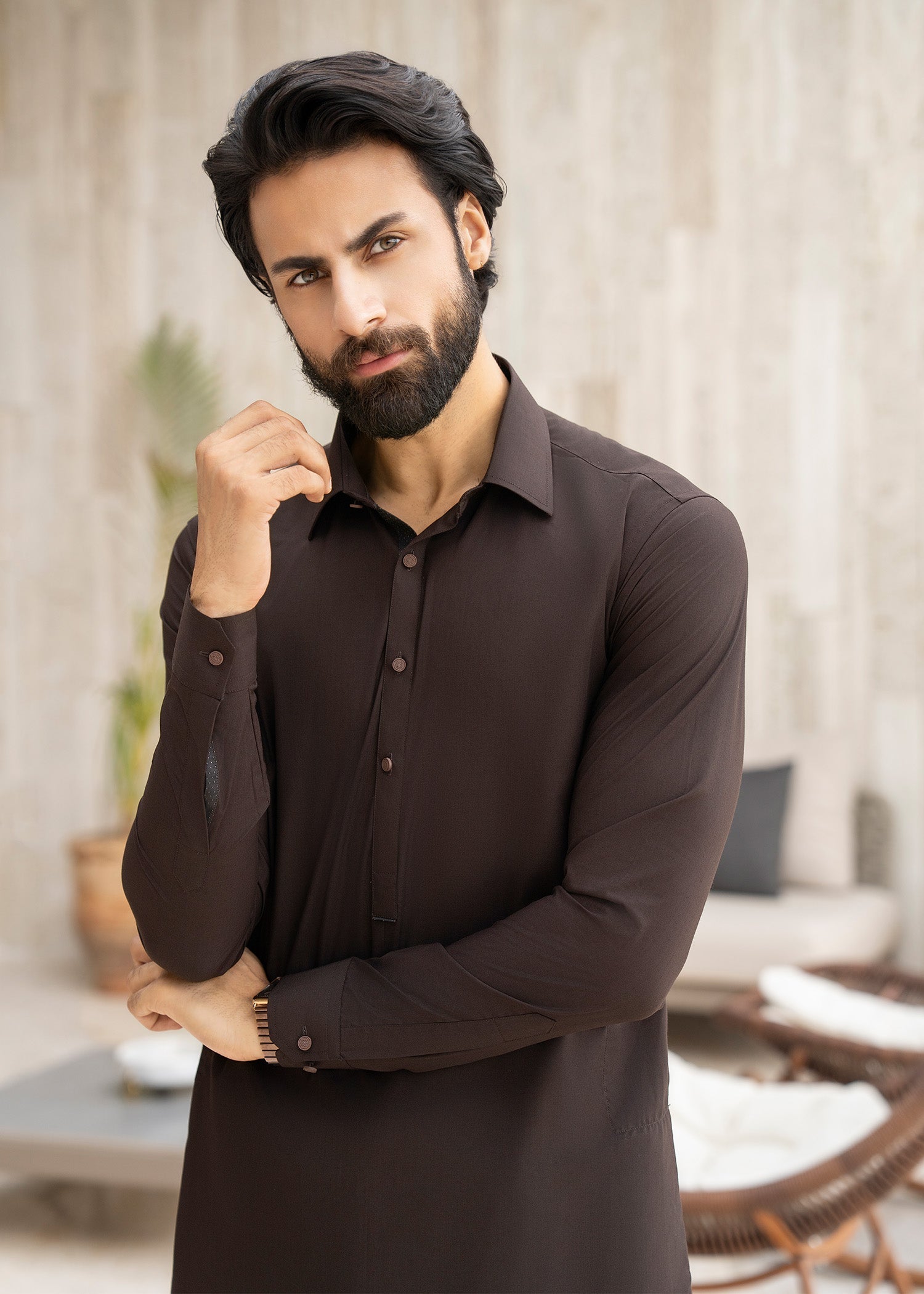 wash & wear Shalwar Kameez in Chocolate brown by Buraq