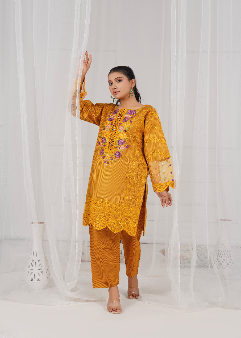 yarn dyed khaddi Kurta Set in Mustard