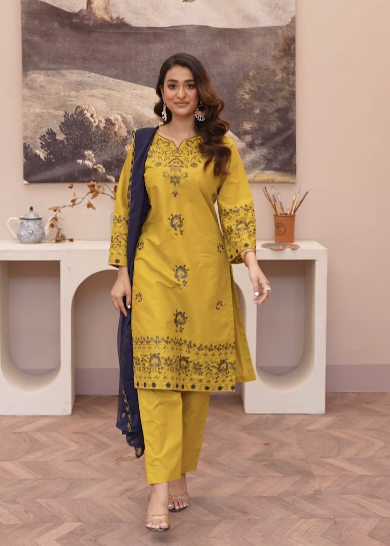 cotton Kurta Set in Pear