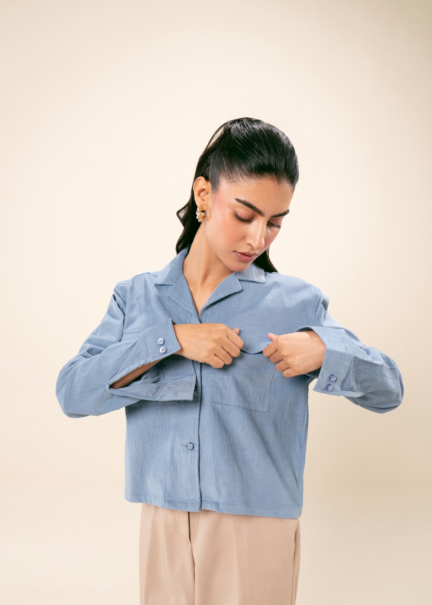 corduroy Top in Sapphire blue