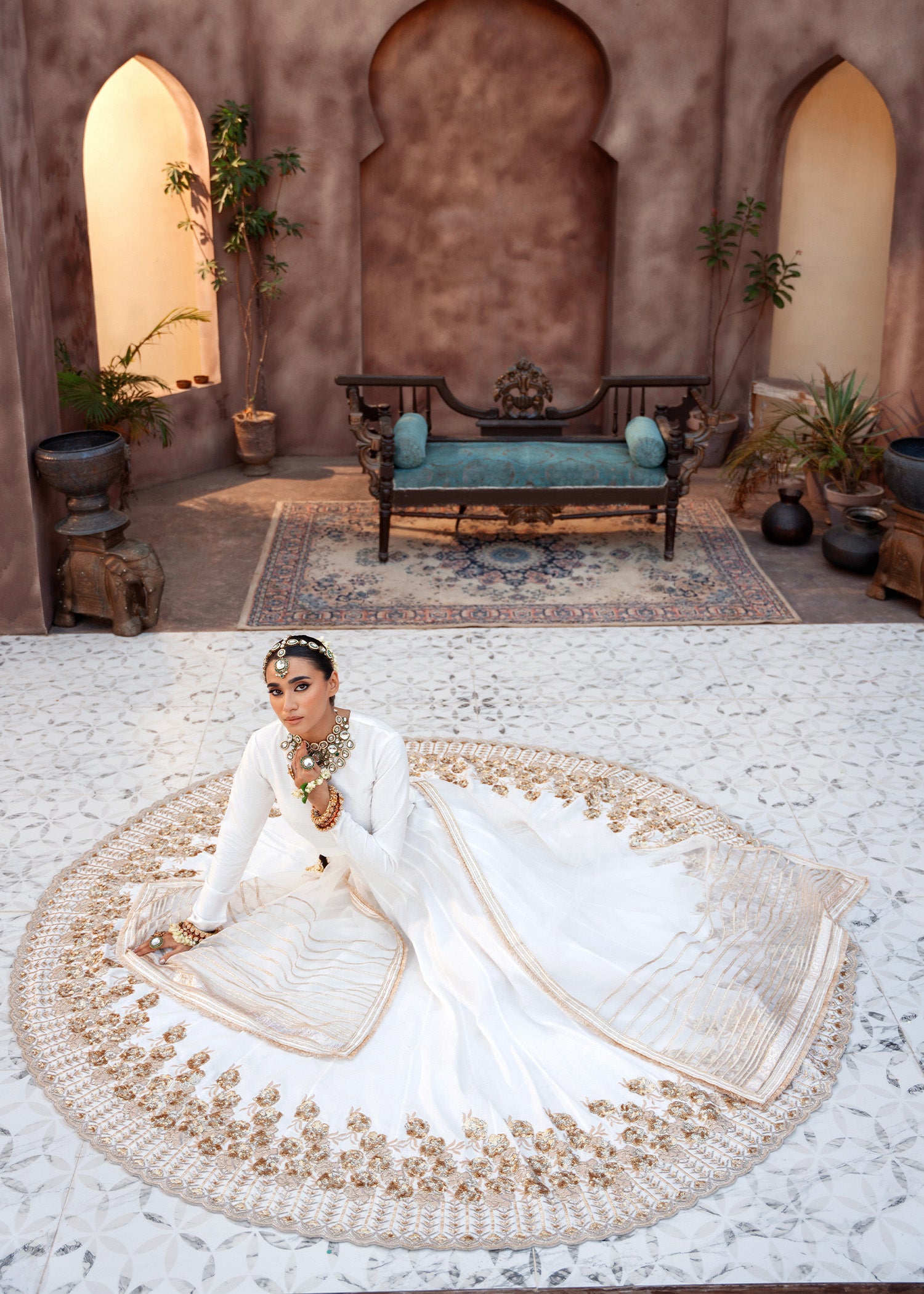 raw silk Lehenga in White