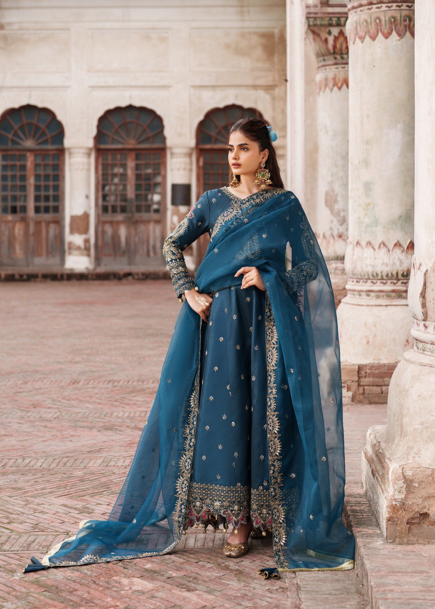kattan silk Anarkali in Teal
