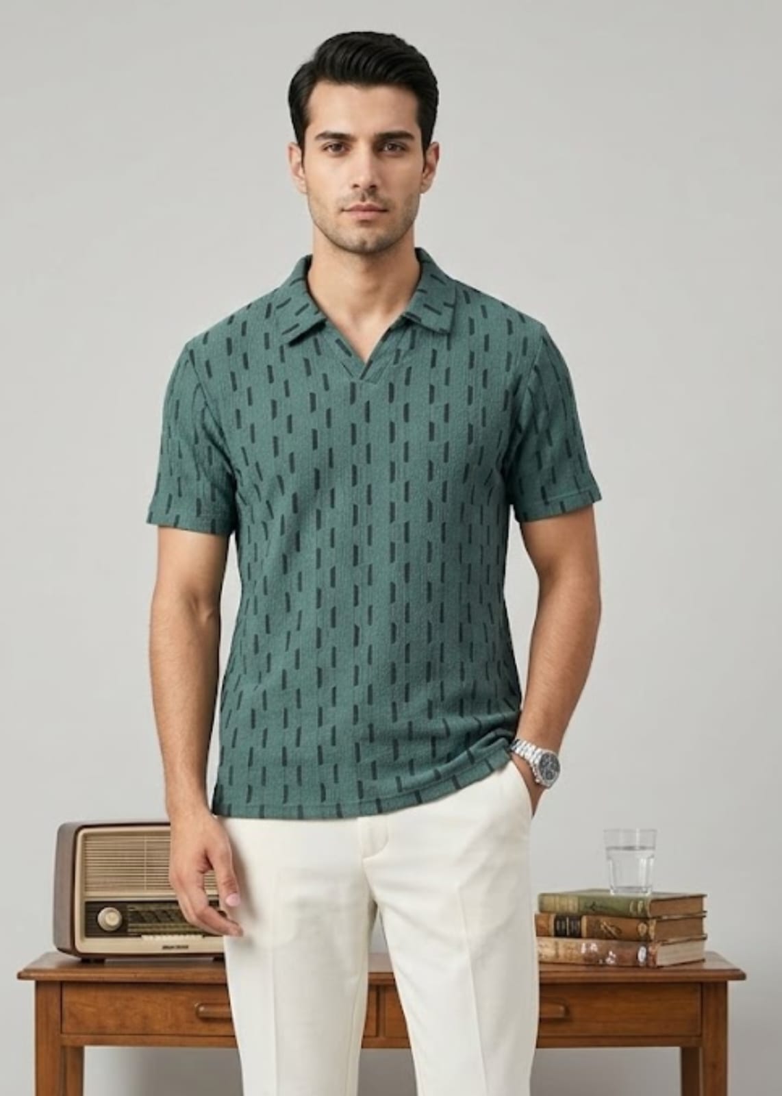 yarn dyed Polo Shirt in Green