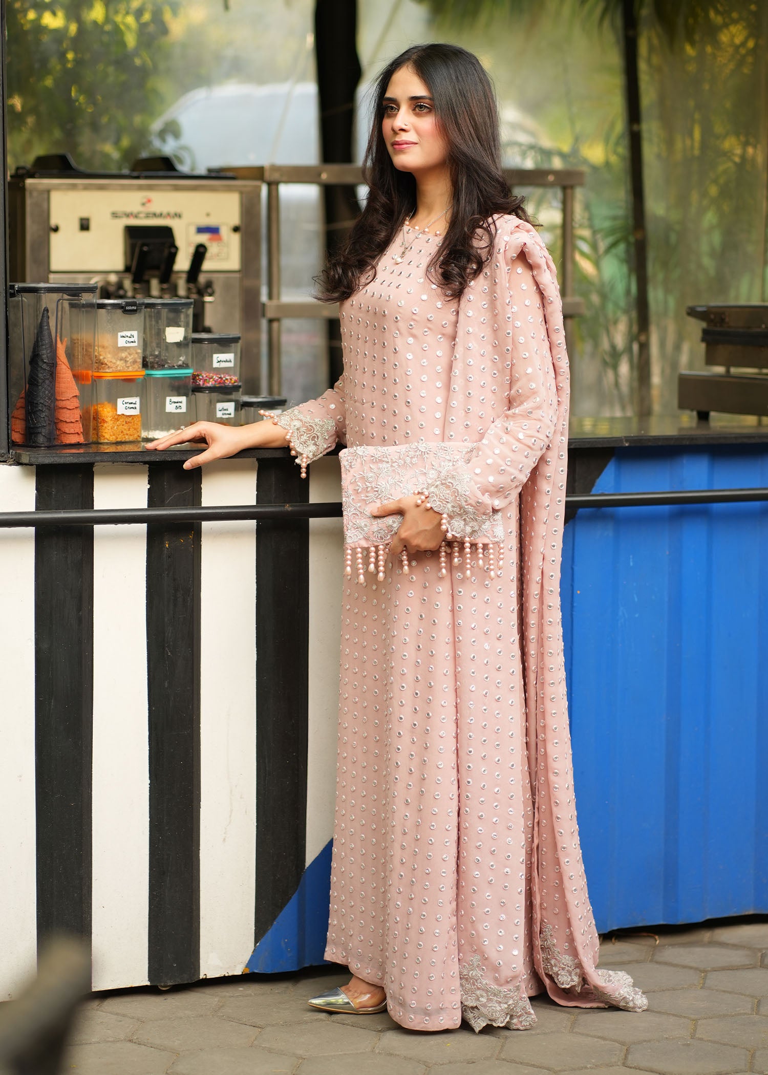 pk chiffon Kurta Set in Pink