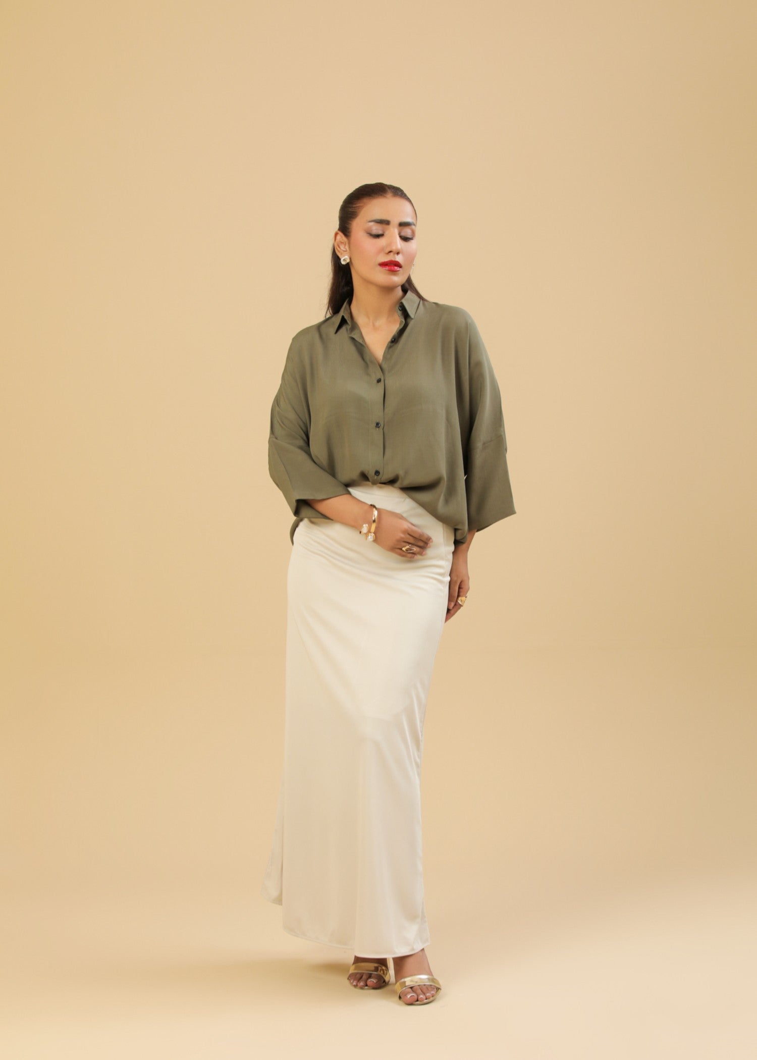 interlock knit Skirt in Beige