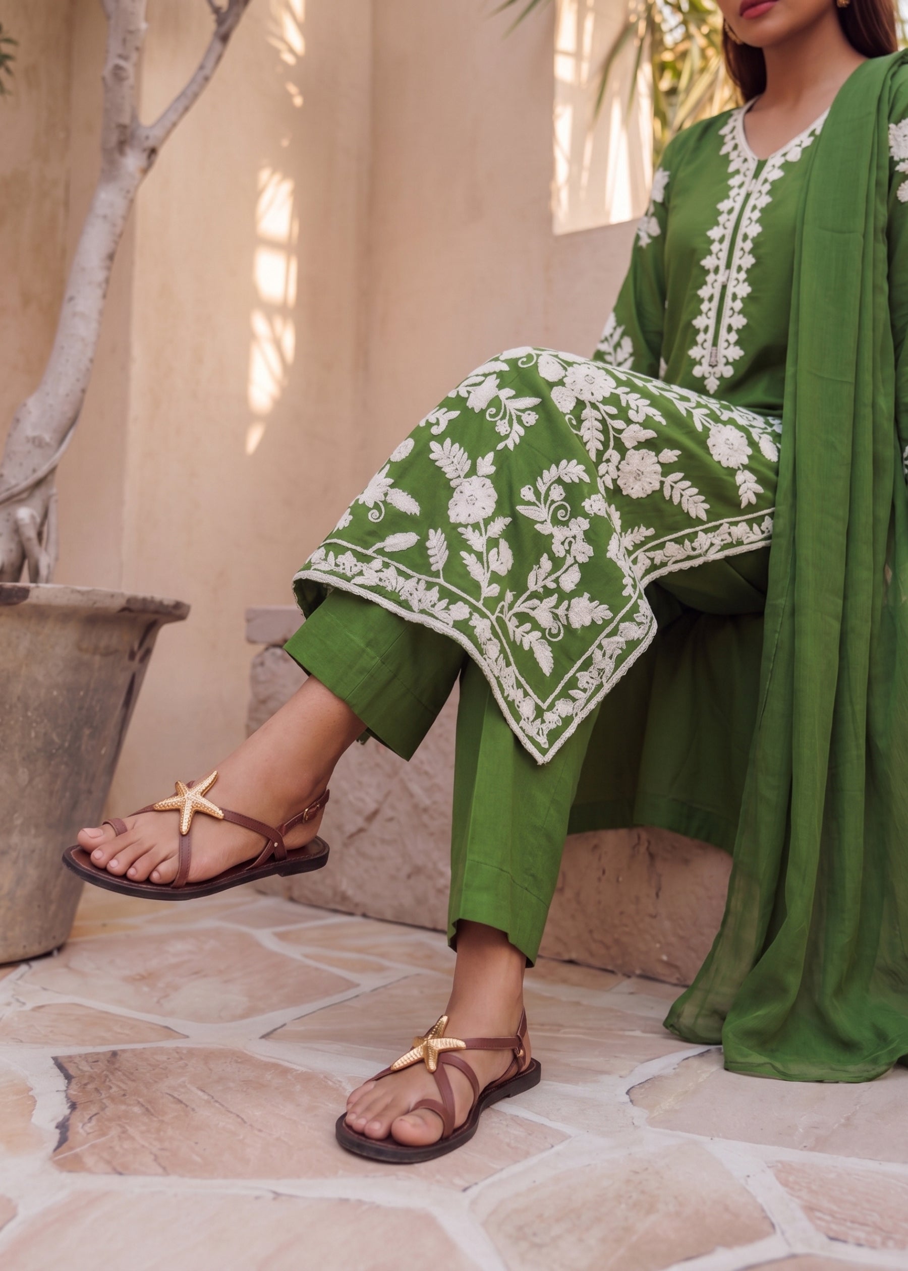 linen Kurta Set in Sea green