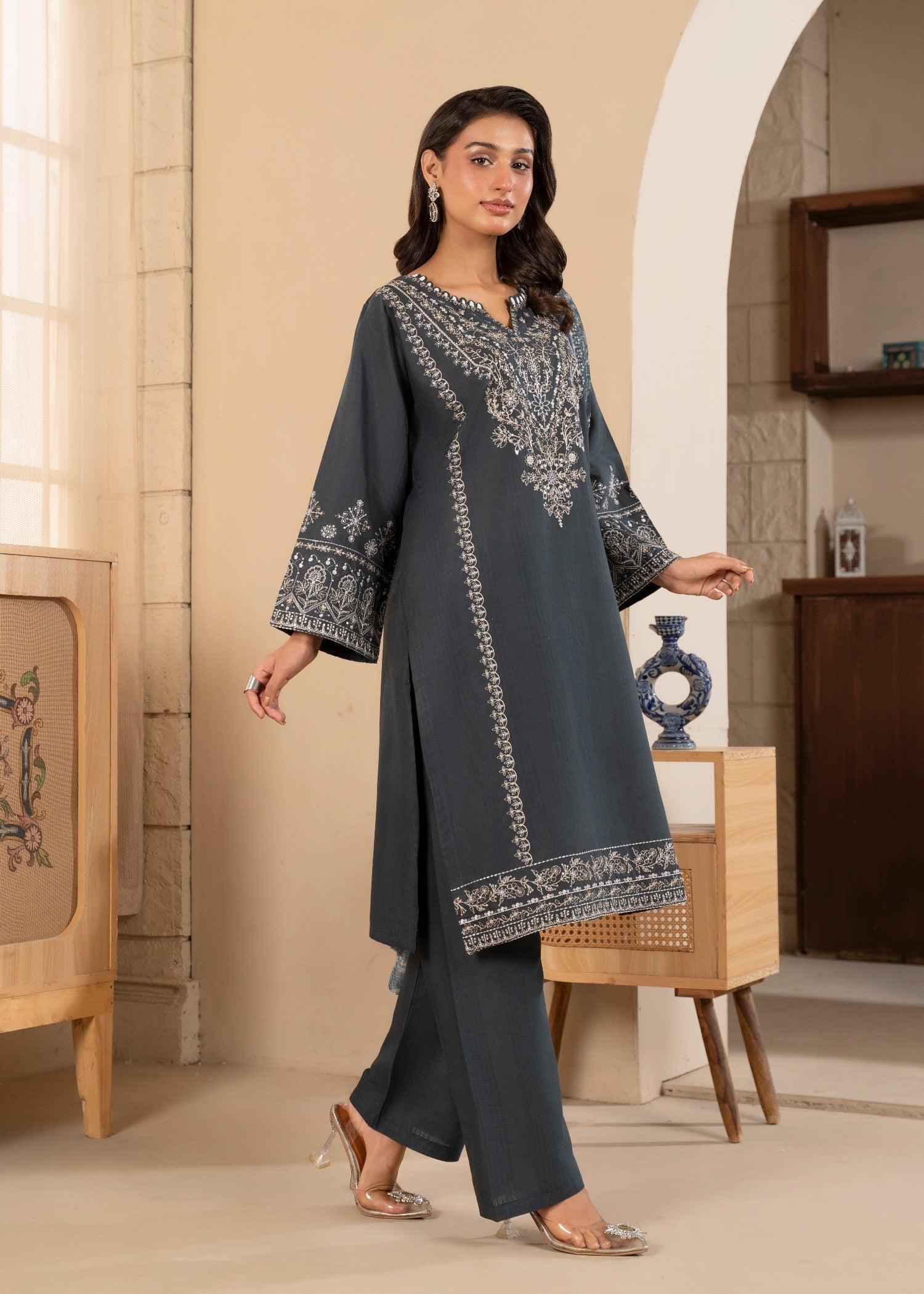 cotton Kurta Set in Zinc grey