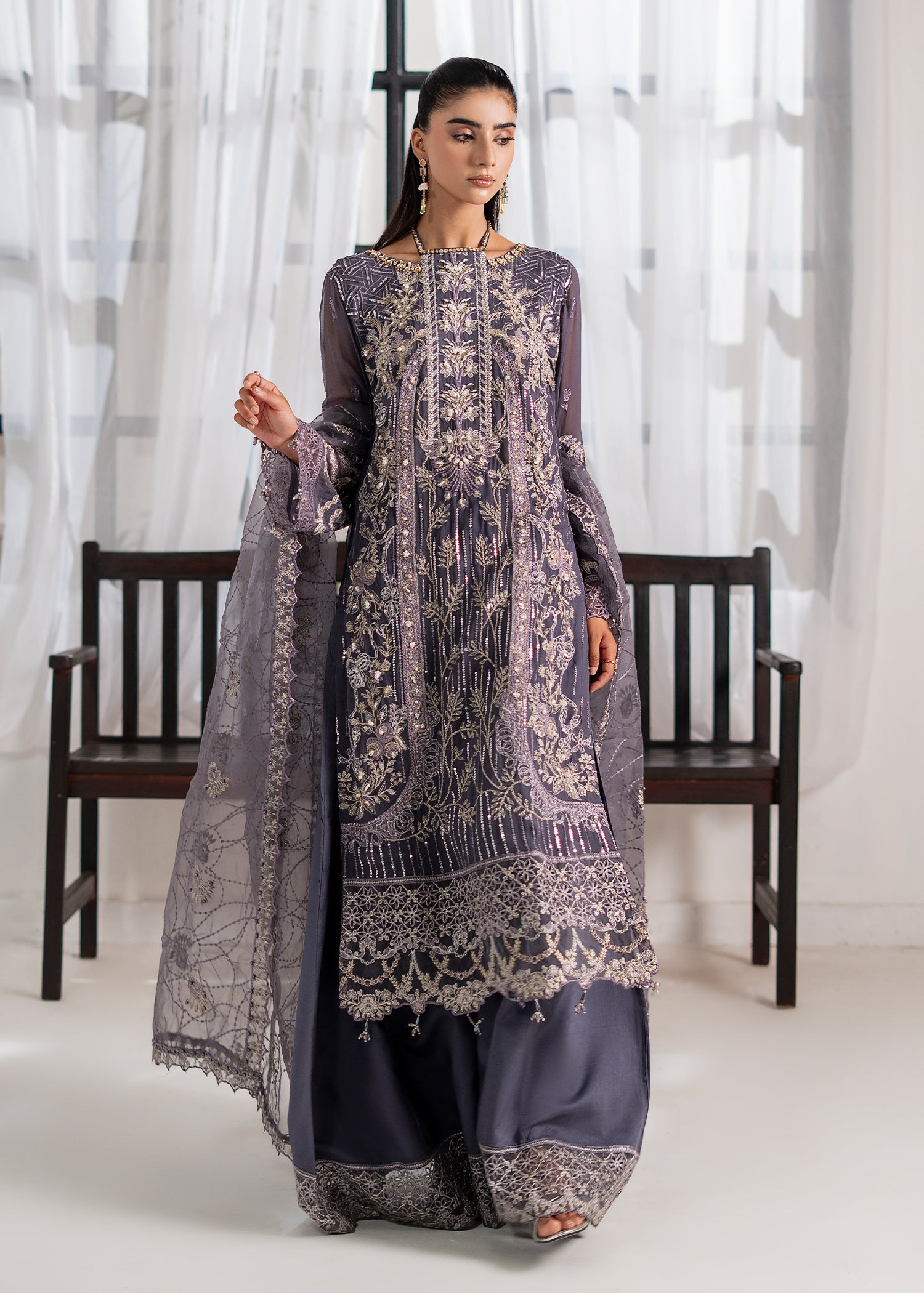 chiffon Sharara in Slate grey