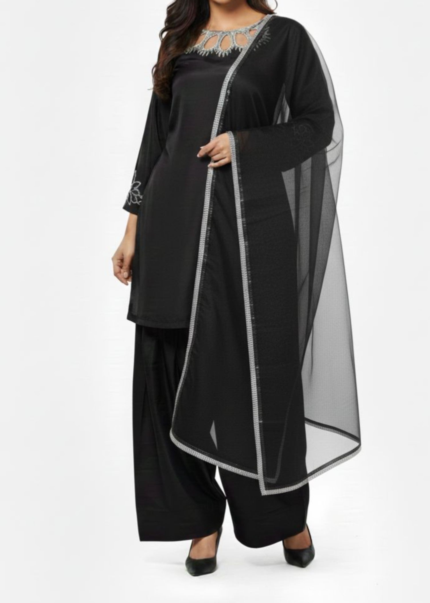 pk grip silk Kurta Set in Black