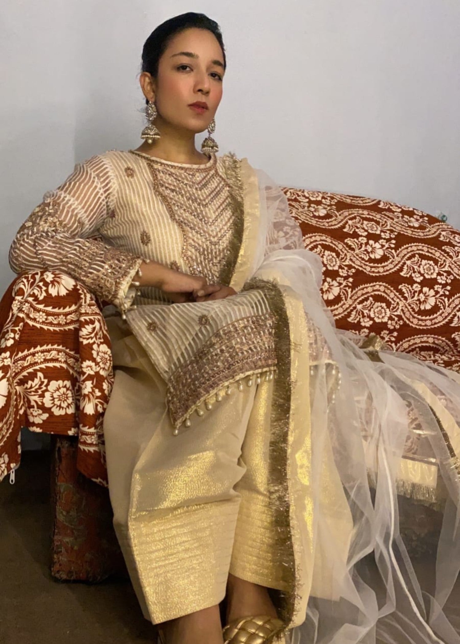 zari organza Kurta Set in Mari gold