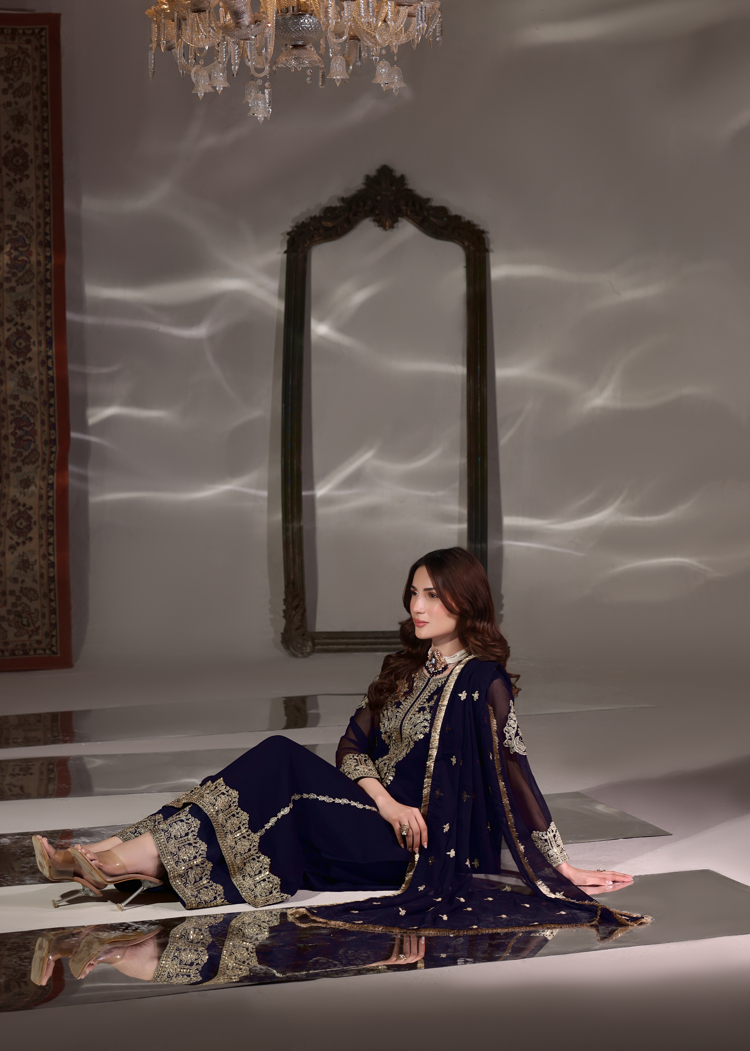 pk chiffon Kurta Set in Navy blue