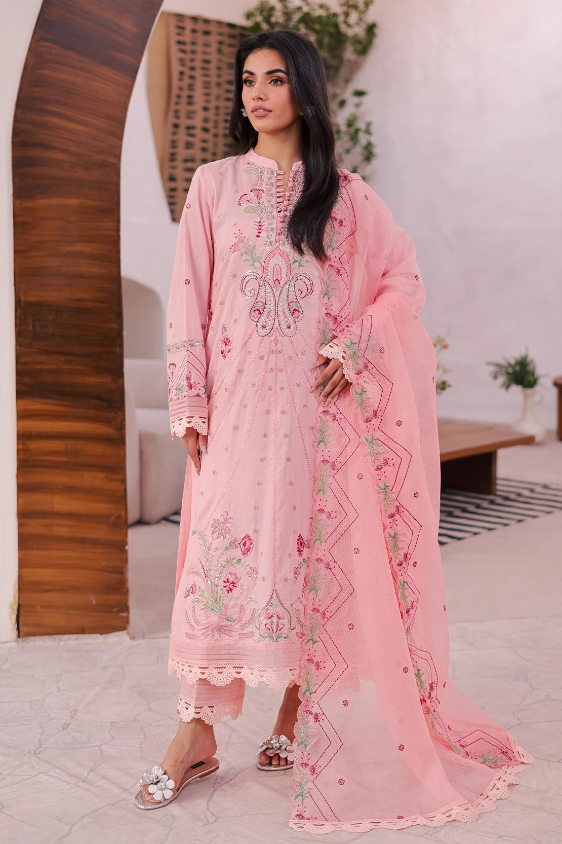 cambric cotton Unstitched in Light pink