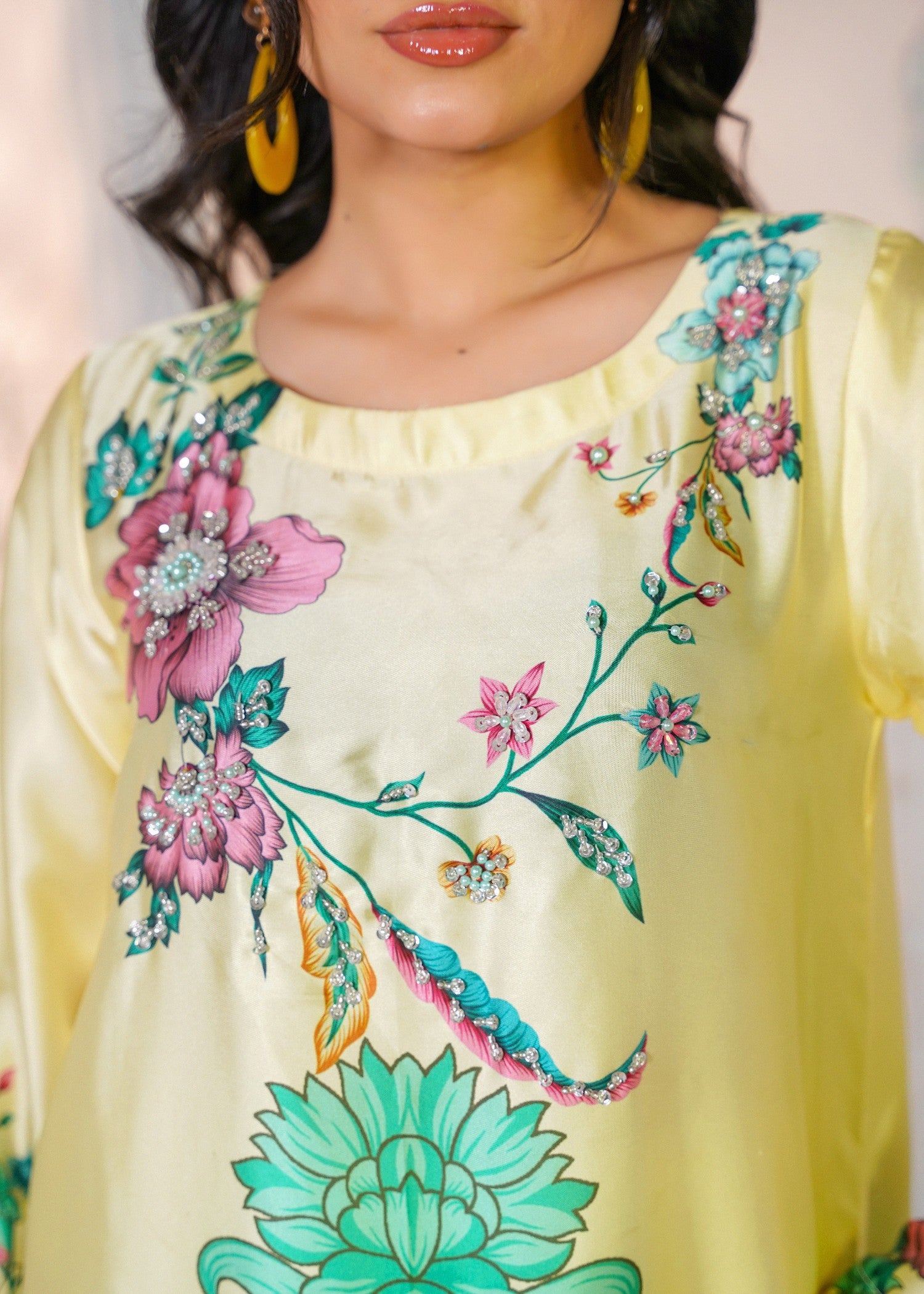 charmuse/shamooz Kaftan in Lemon chiffon