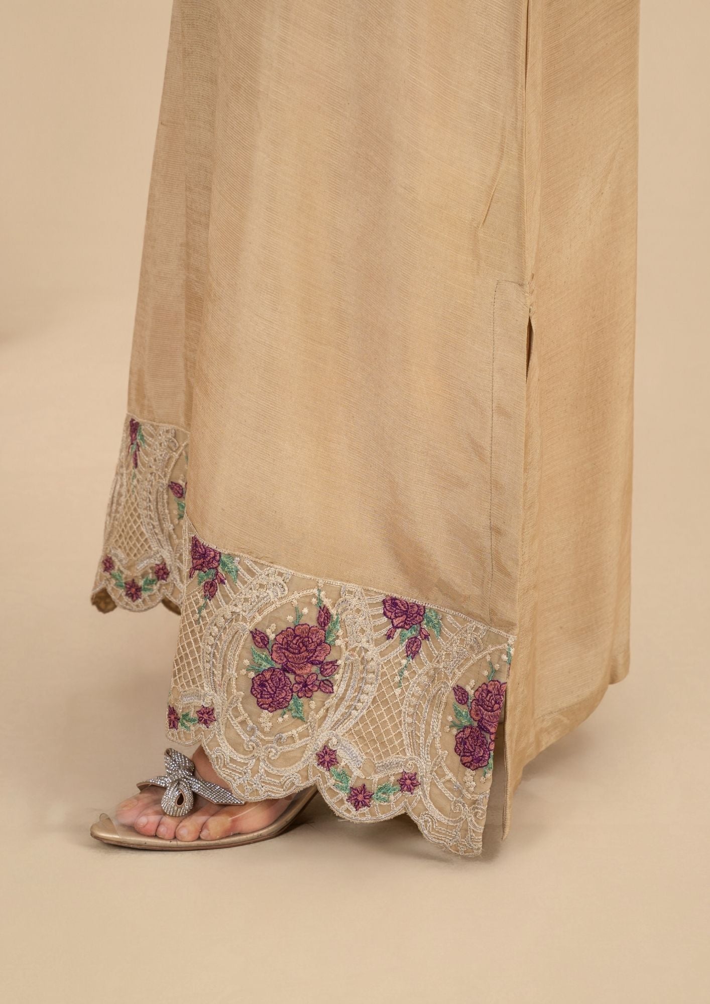 viscose raw silk Kurta Set in Beige