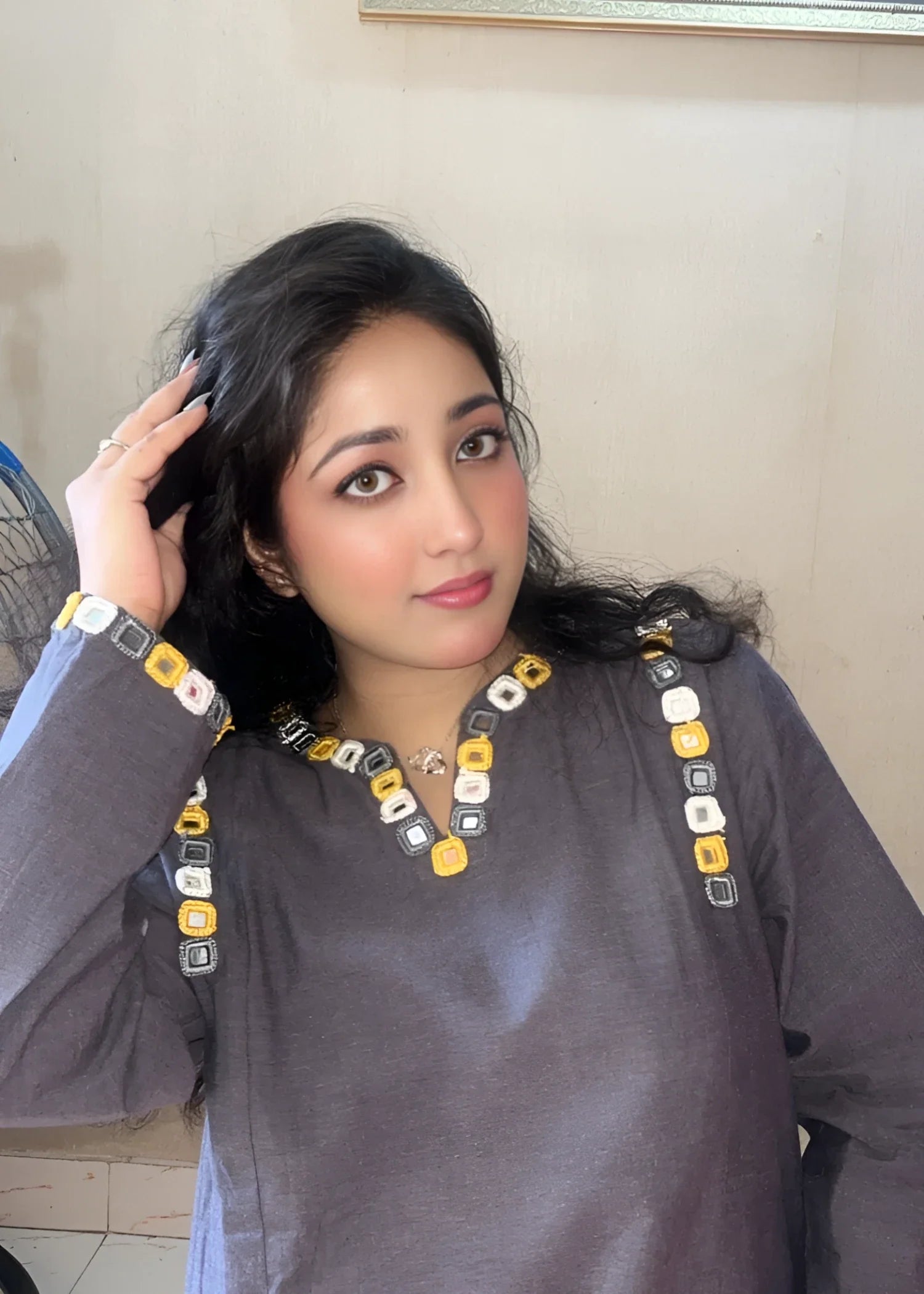 cotton Kurta Set in Slate black