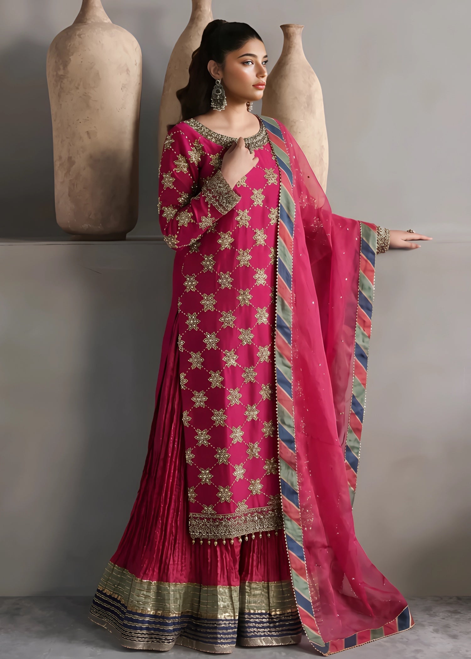 chiffon Sharara in Hot pink