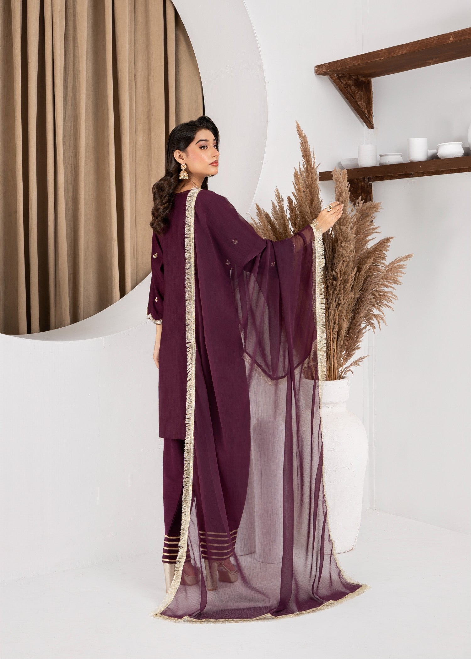 raw silk Kurta Set in Deep purple