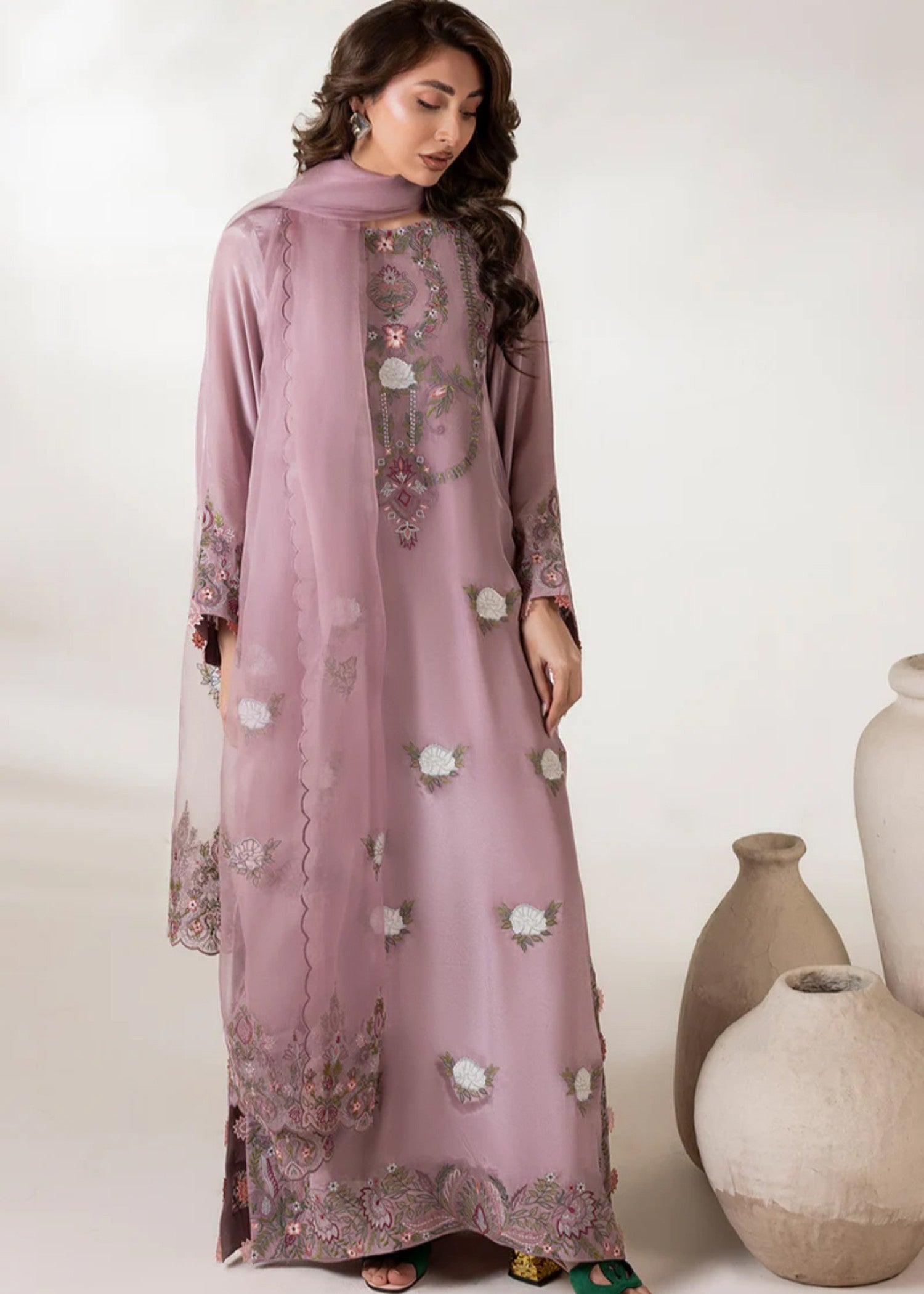 cotton silk Kaftan in Mauve pink