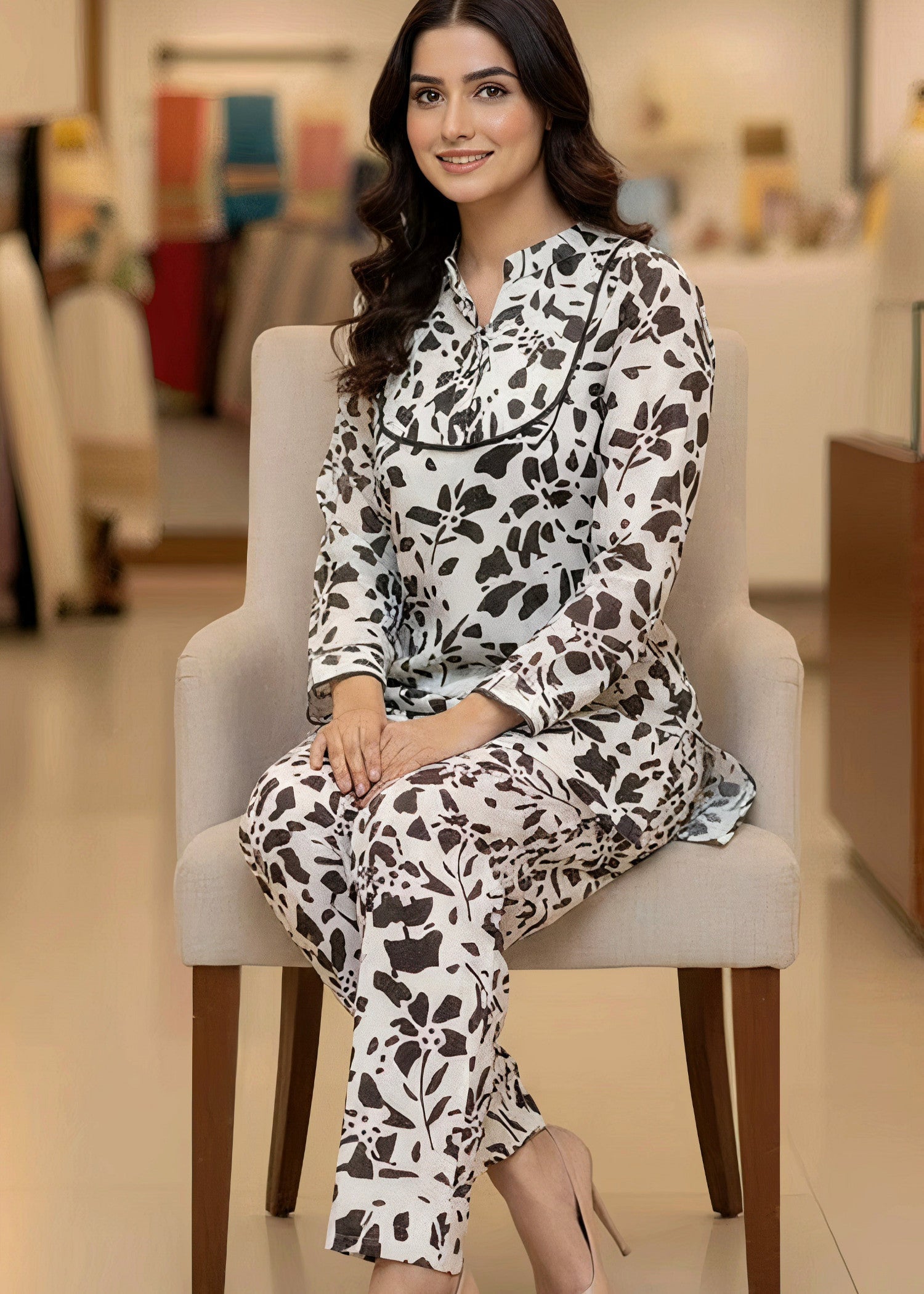 slub khaddar Co ord Sets in Black, white