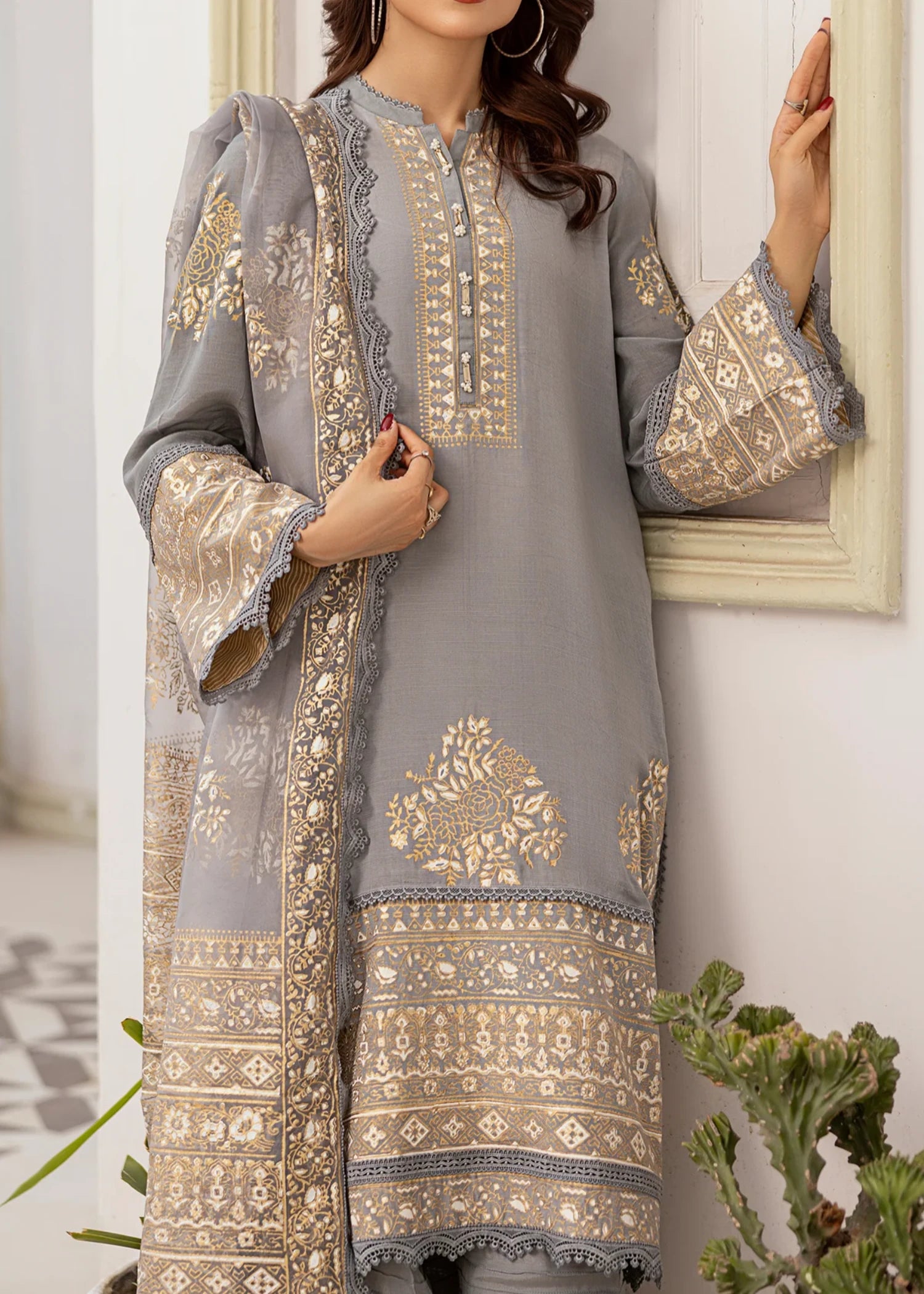 raw silk Unstitched in Warm grey