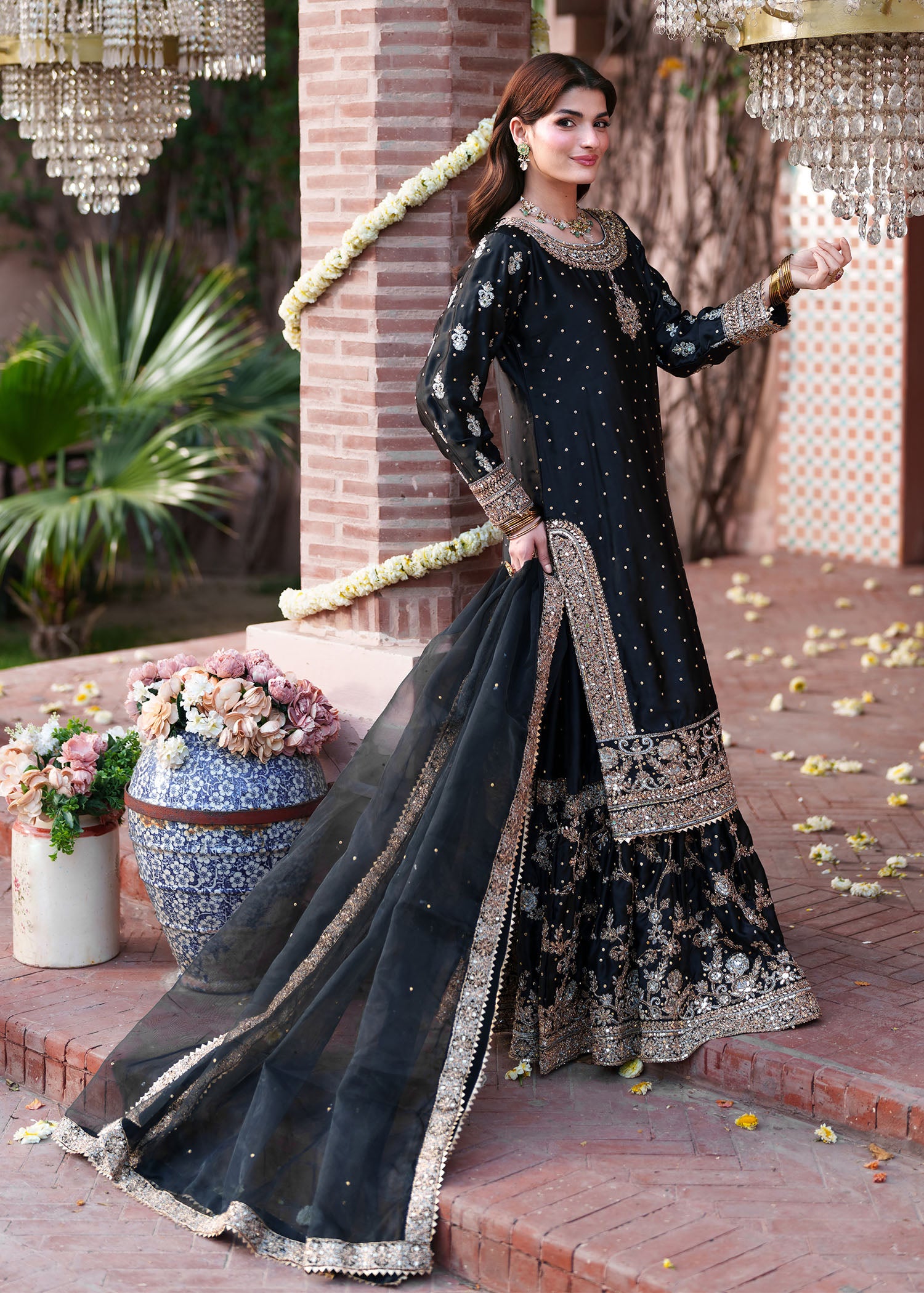 silk Lehenga in Black
