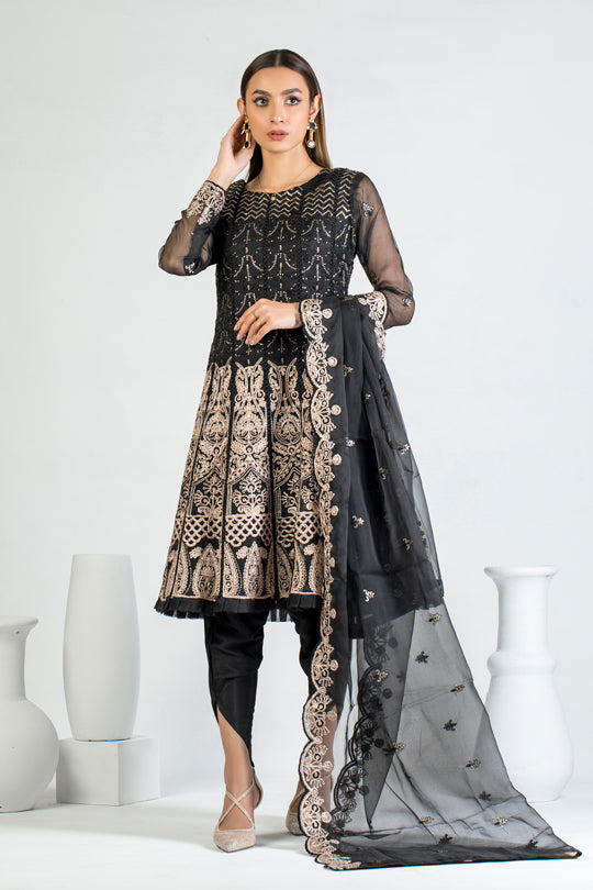 organza Short Frock in Black