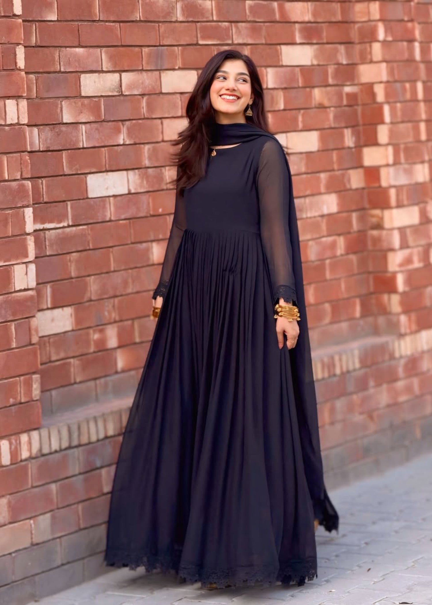 georgette chiffon Maxi in Black
