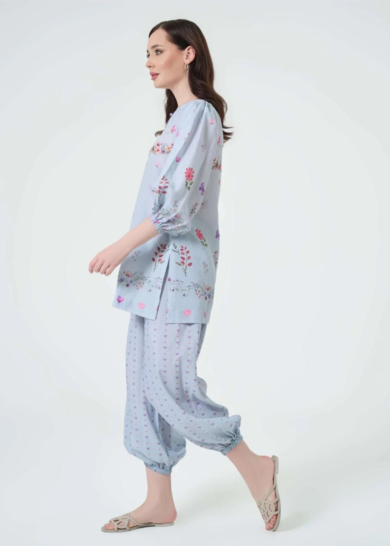 swiss lawn Kurta Set in Light blue