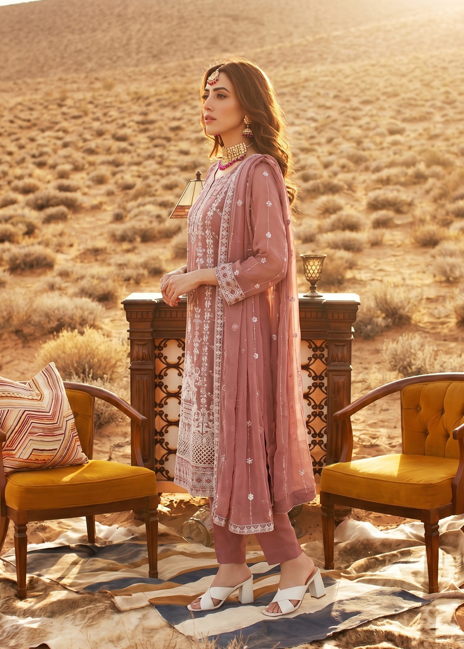 chiffon Kurta Set in Strawberry pink