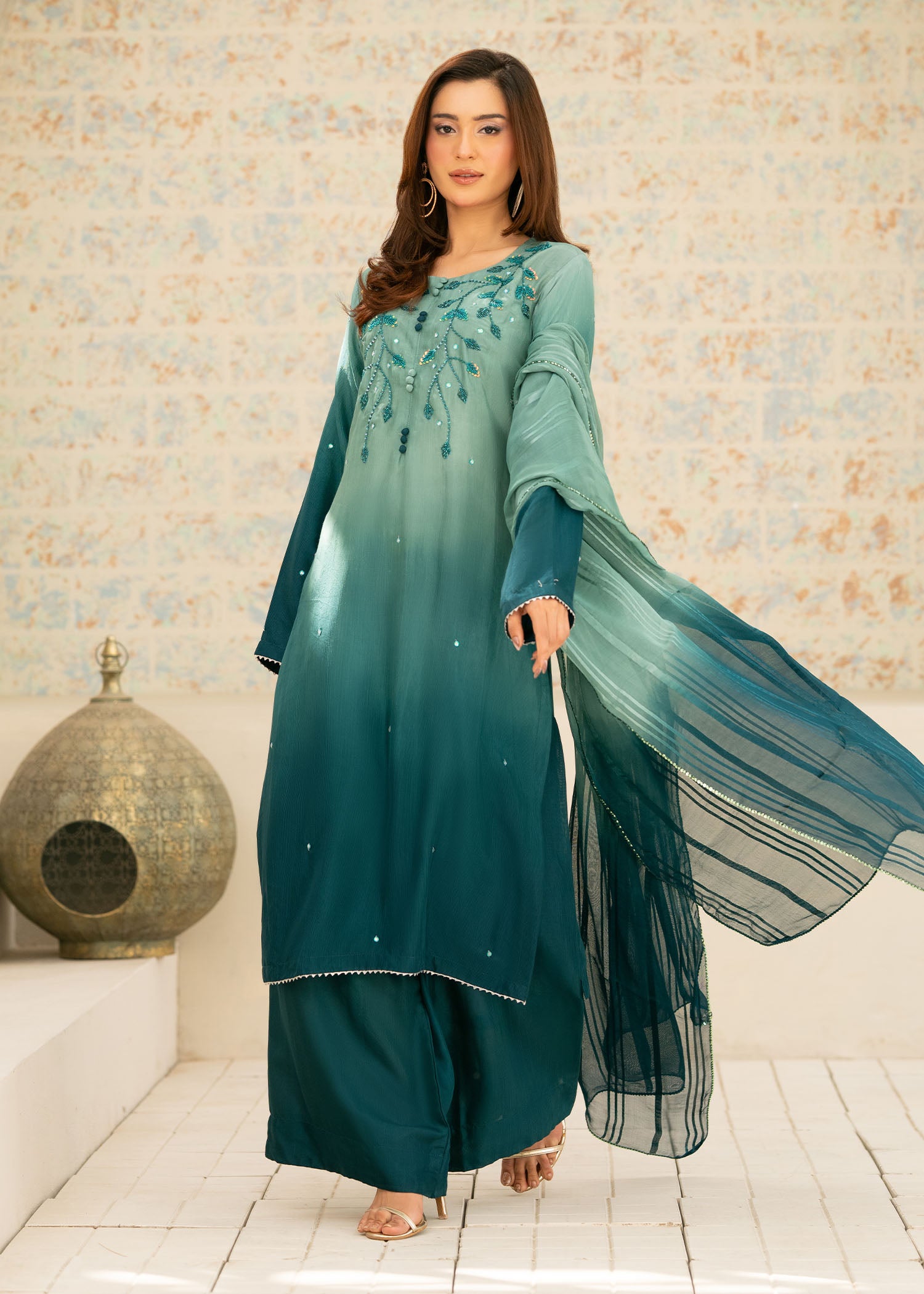 silk Kurta Set in Sea green