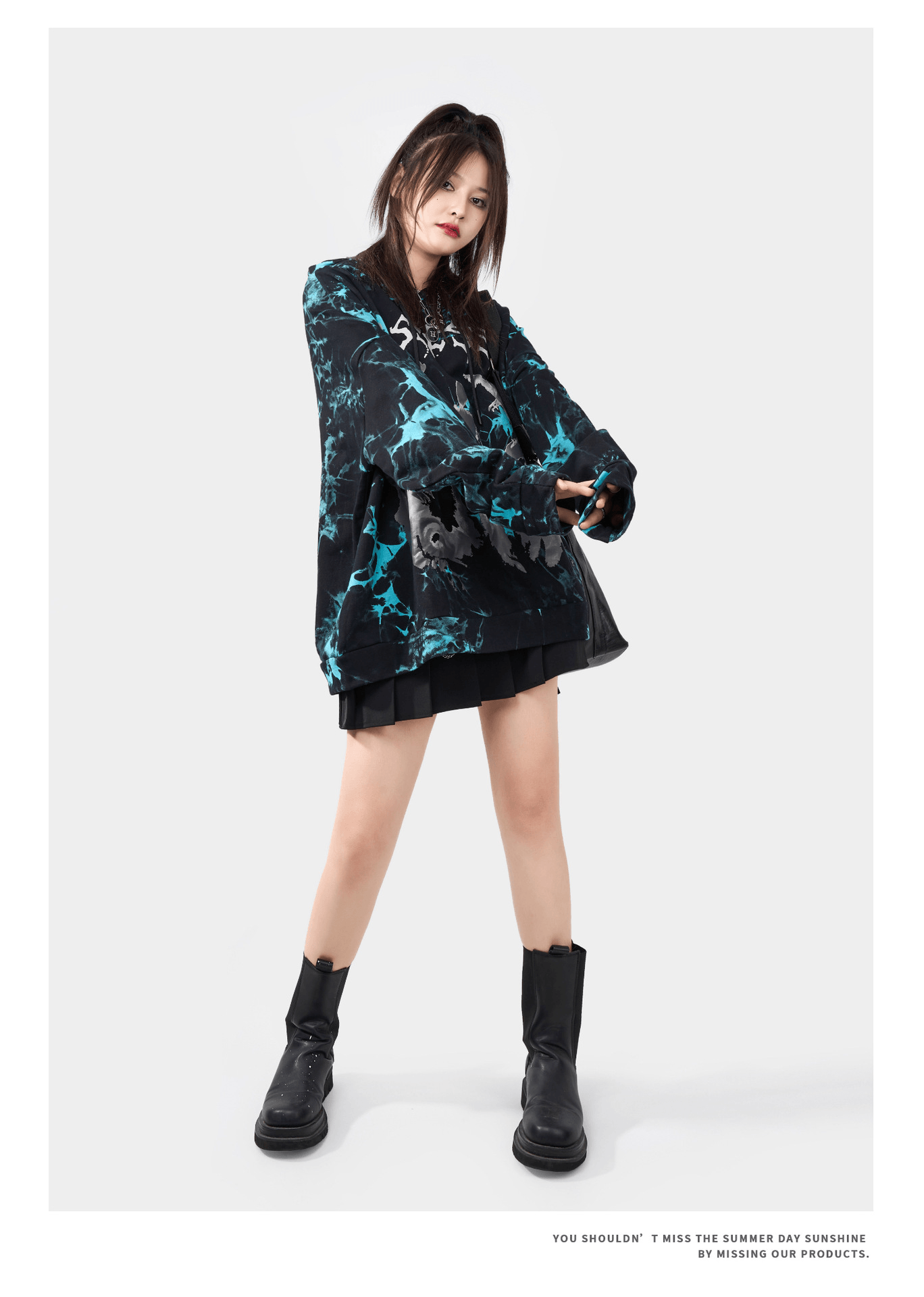 Dark Abstract Pattern Printed Casual Hooded Sweatshirt