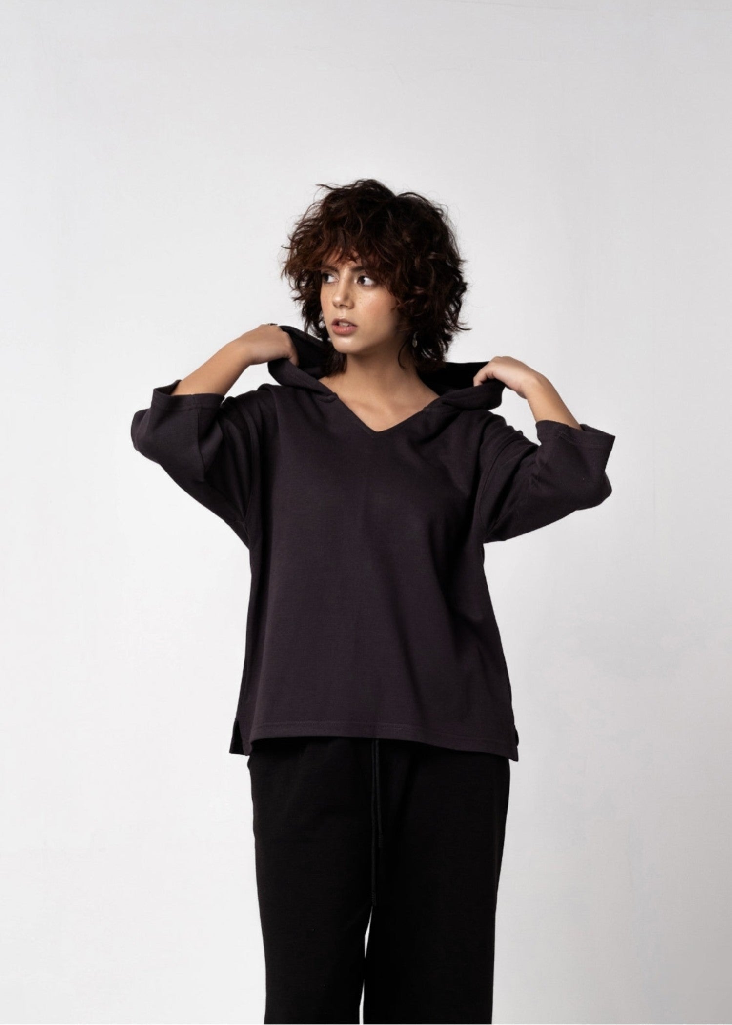 cotton Hoodie in Charcoal black