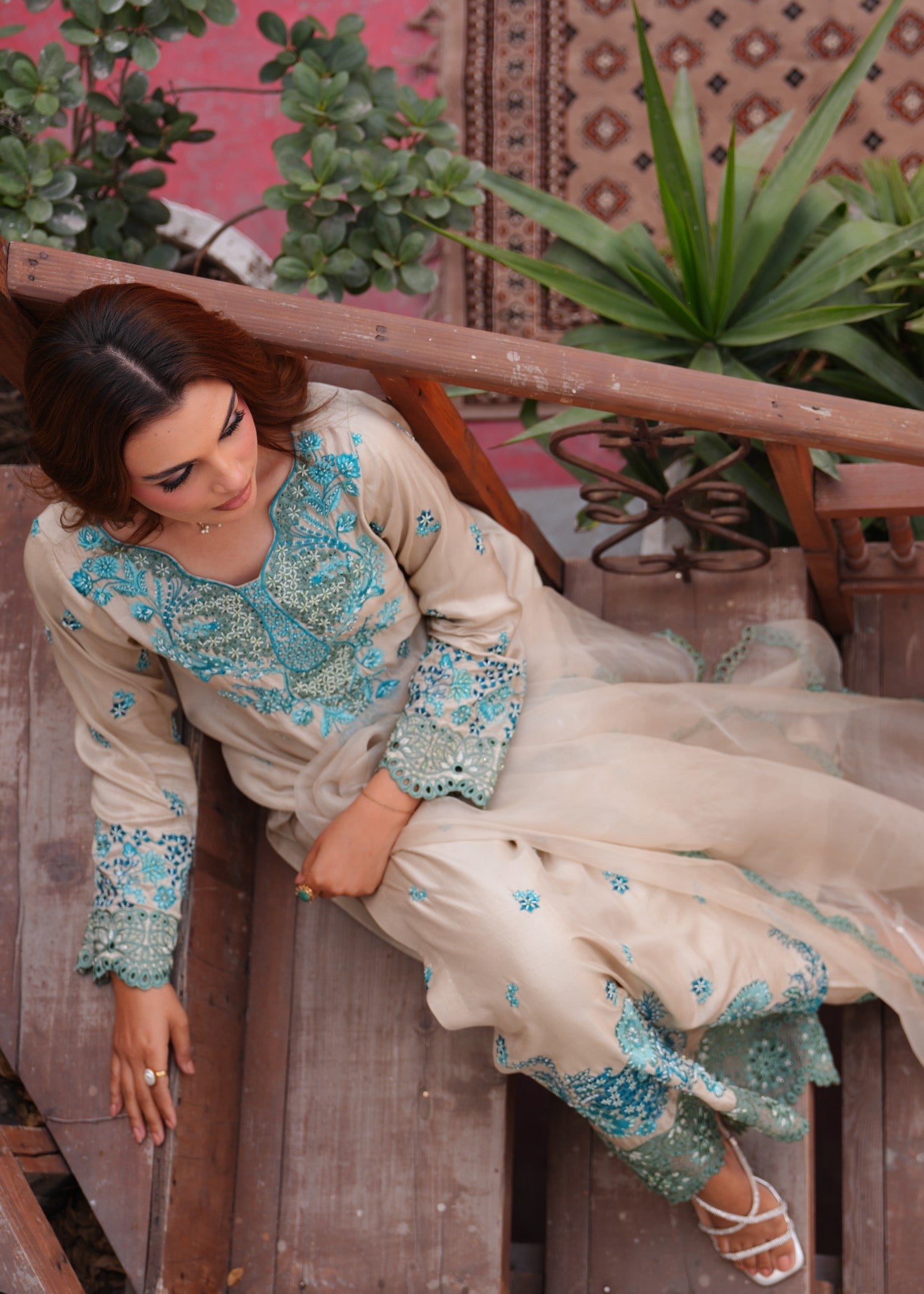 raw silk Kurta Set in Eggshell
