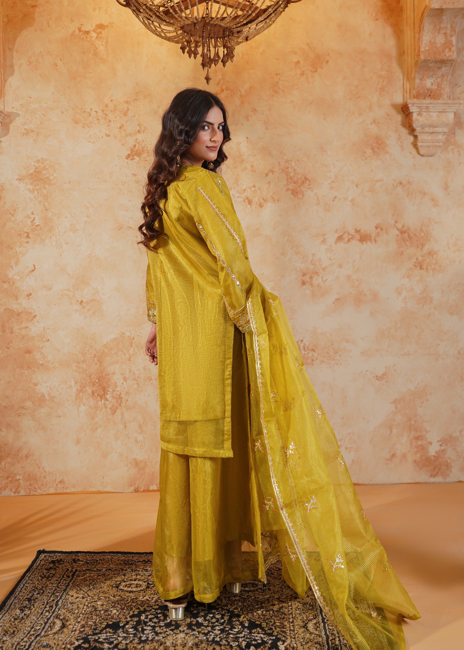 organza Sharara in Mustard