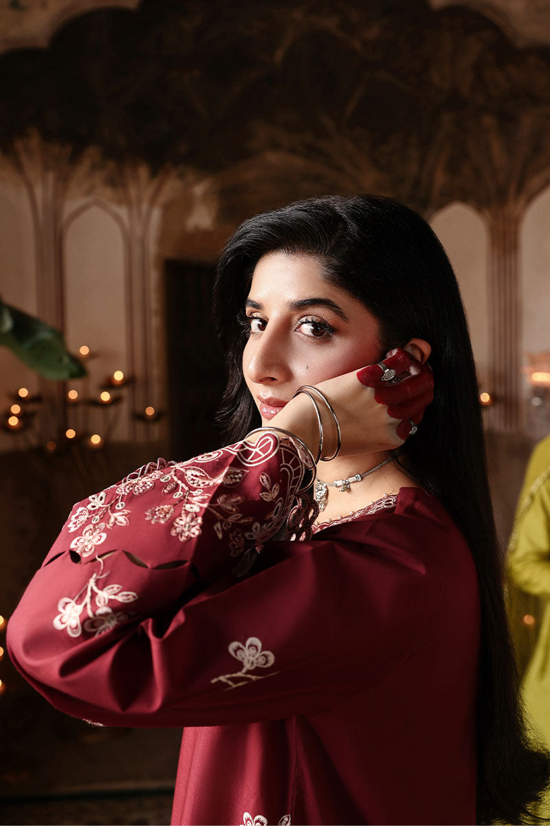 Festive – Crimson Drape - Embroidered Lawn